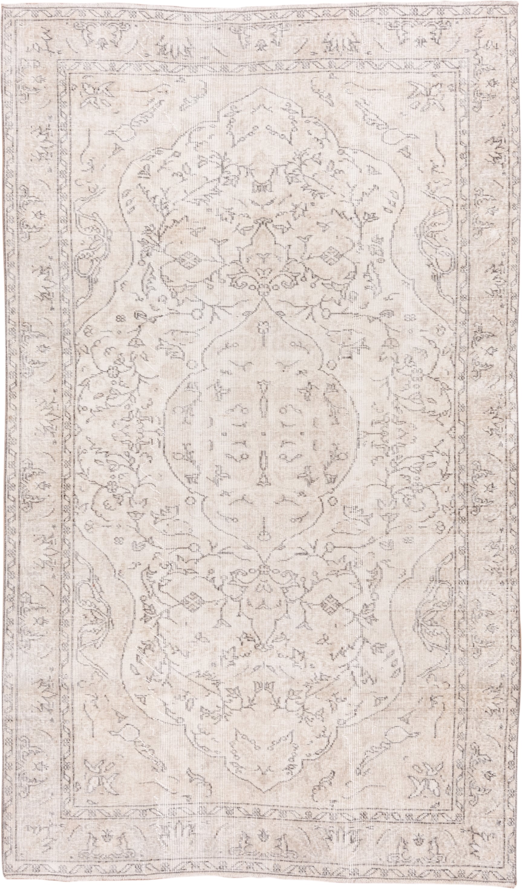 5' x 9' one-of-a-kind handmade antique Sparta medium size rug. Color palette: ivory, taupe, beige, cream, pale gray, gray
