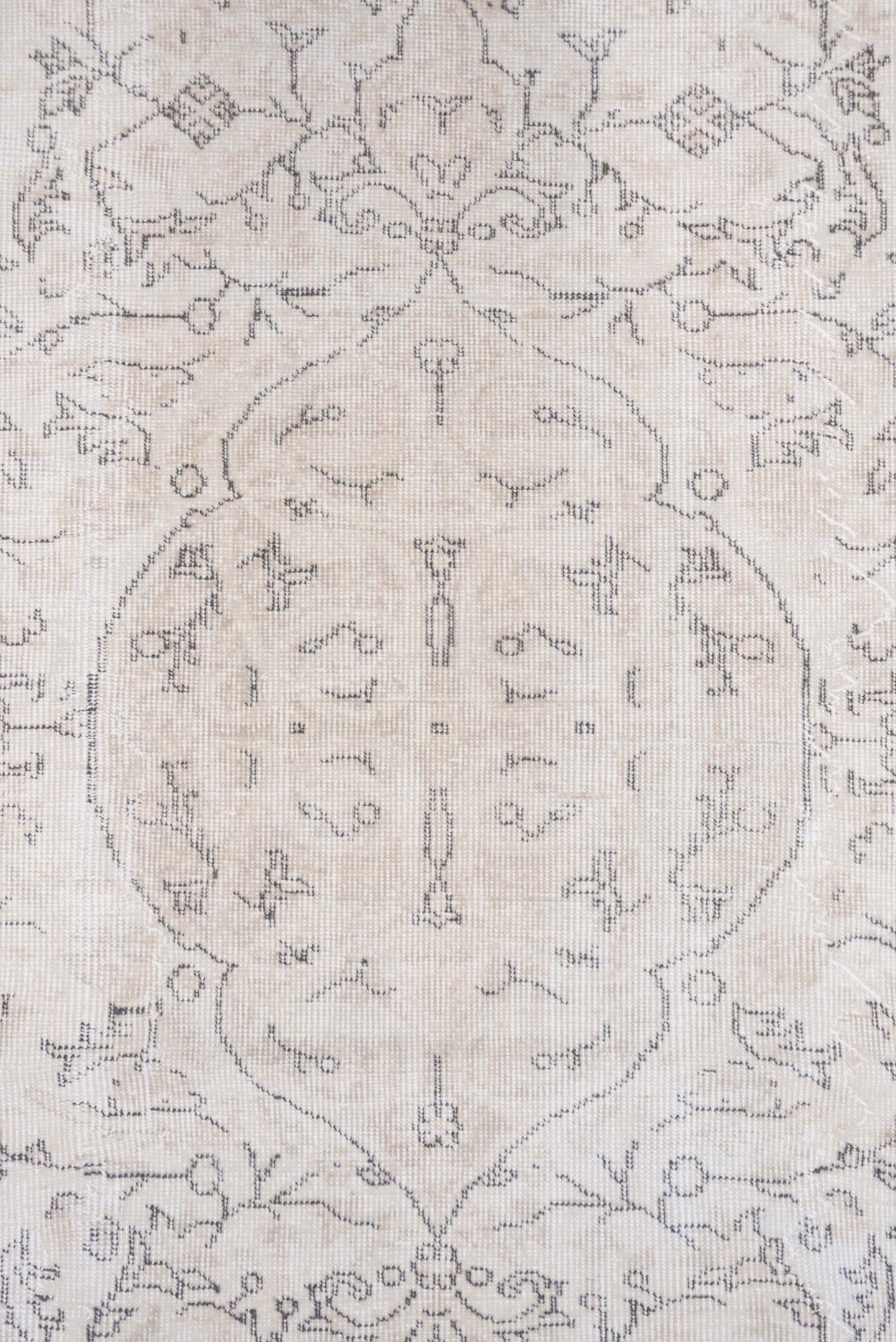 5' x 9' one-of-a-kind handmade antique Sparta medium size rug. Color palette: ivory, taupe, beige, cream, pale gray, gray