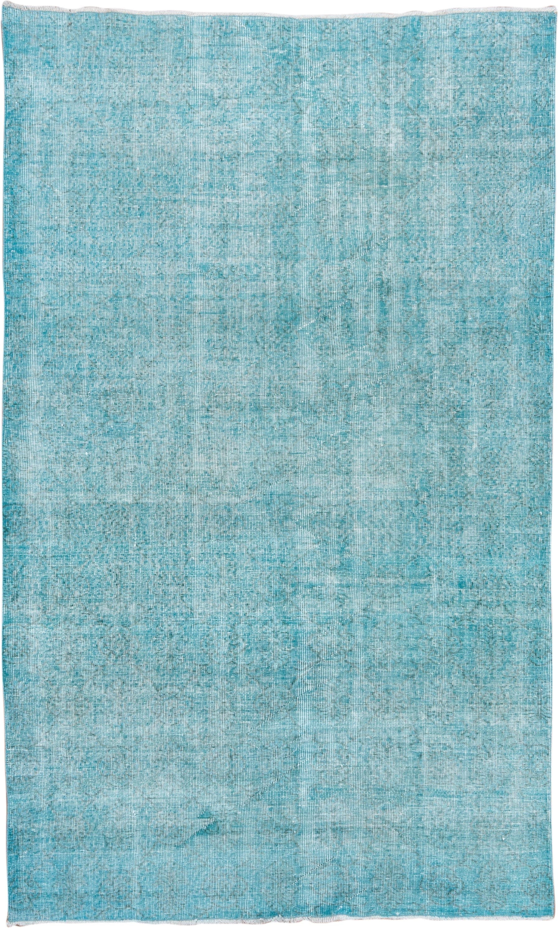 5' x 9' one-of-a-kind handmade antique Overdyed medium size rug. Color palette: aqua, turquoise, ice blue, ivory, teal