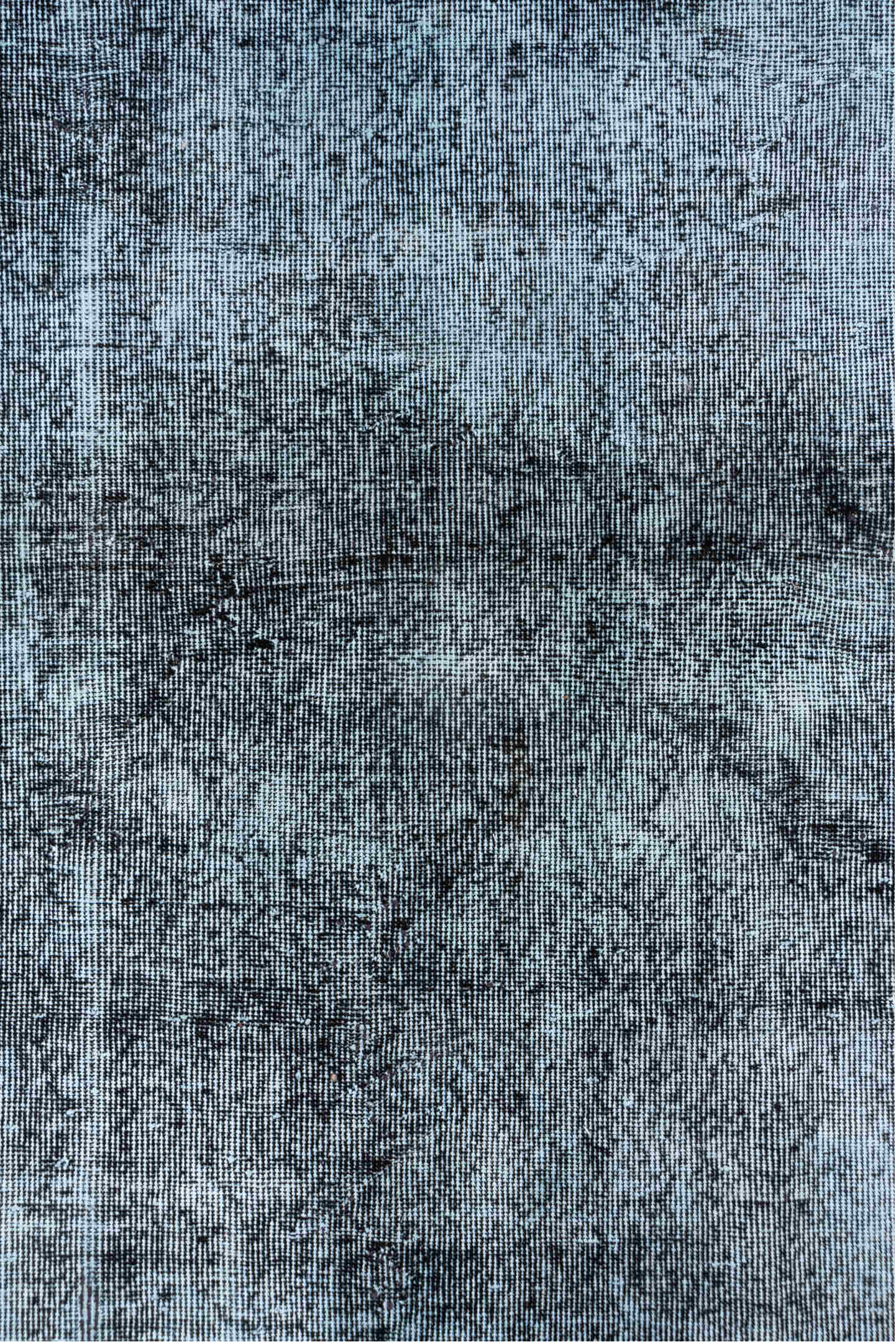 5' x 8' one-of-a-kind handmade vintage Overdyed medium size rug. Color palette: black, blue, charcoal, gainsboro, gray