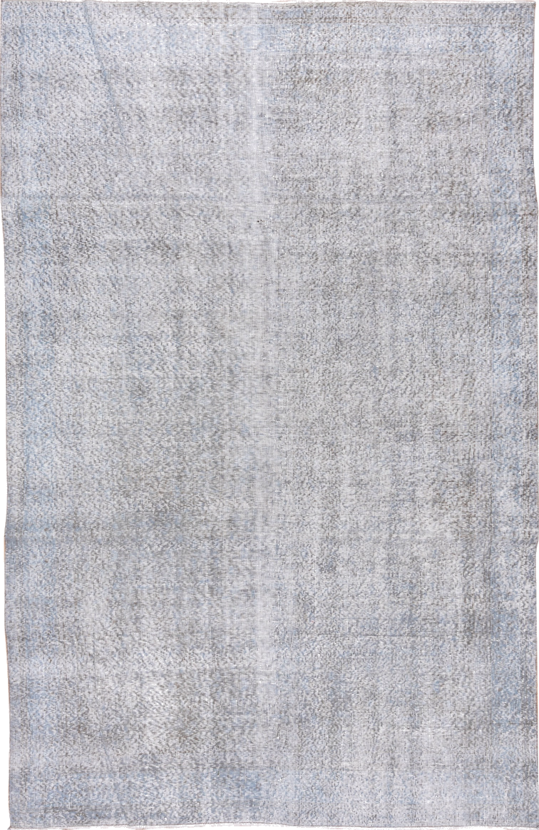 6' x 9' one-of-a-kind handmade vintage Overdyed medium size rug. Color palette: dark gray, dim gray, gainsboro, ghost white