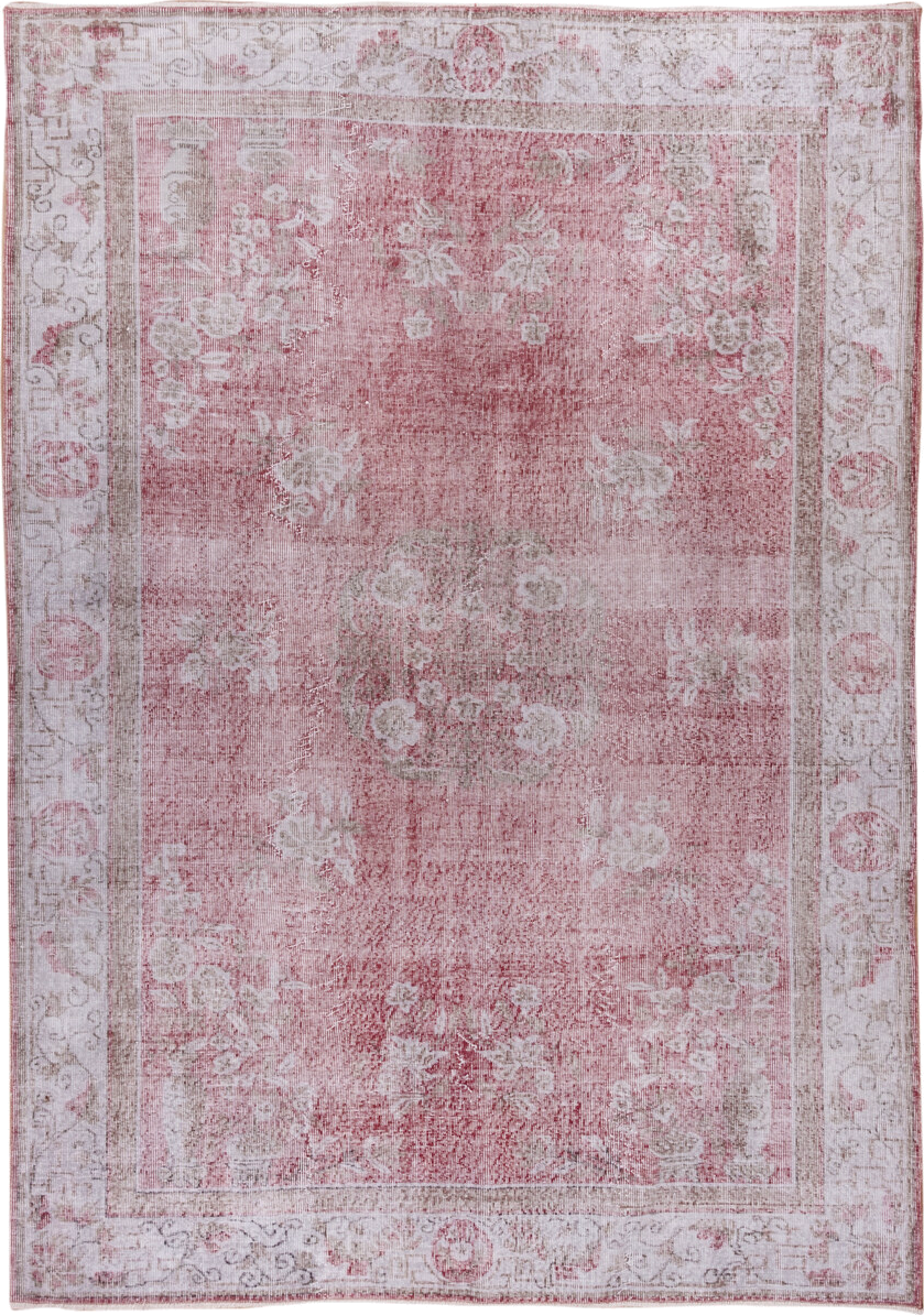 6' x 9' one-of-a-kind handmade antique Sparta medium size rug. Color palette: rose, ivory, blush, taupe, dusty pink, sage