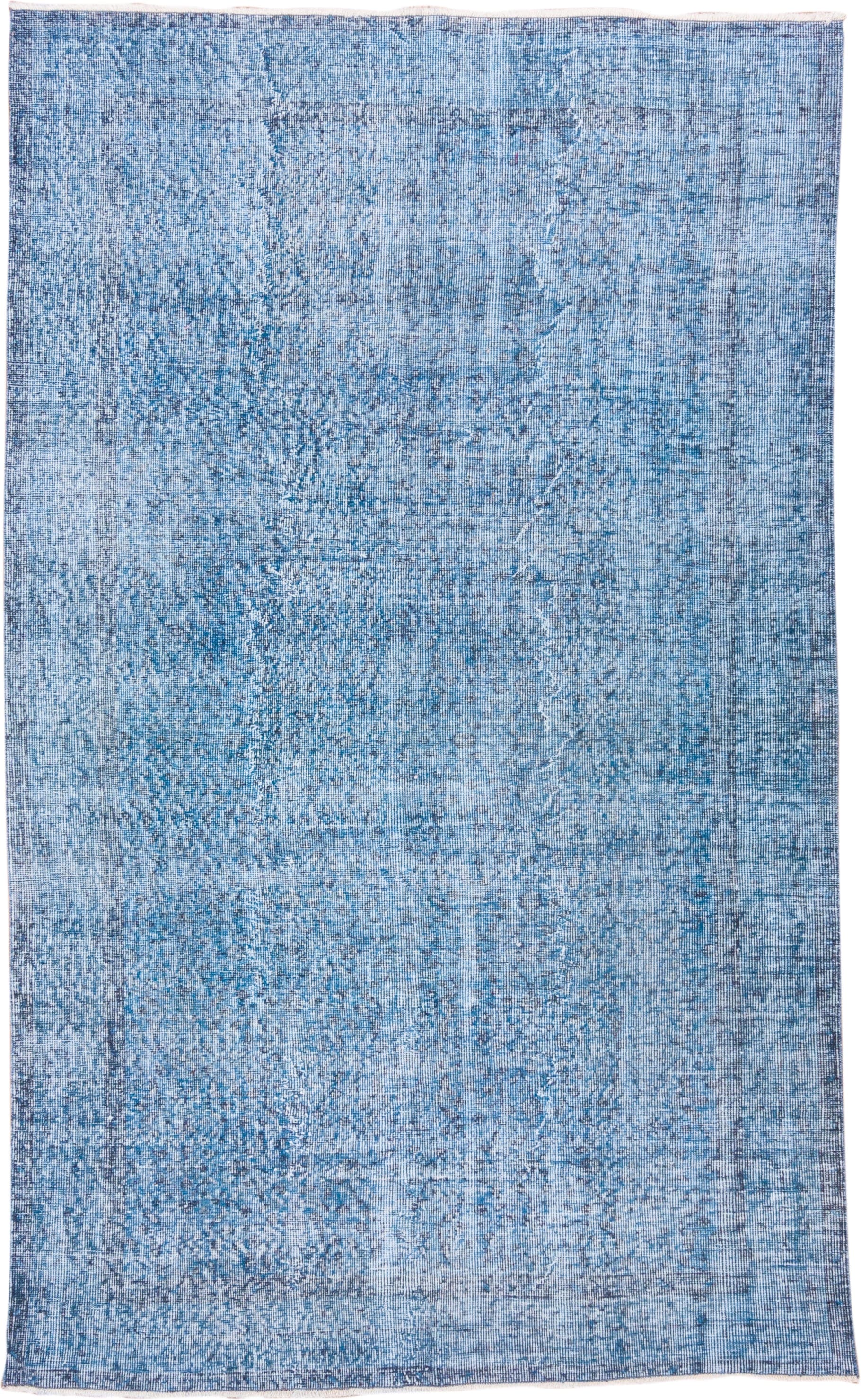 5' x 9' one-of-a-kind handmade antique Overdyed medium size rug. Color palette: sky blue, powder blue, ice blue, slate