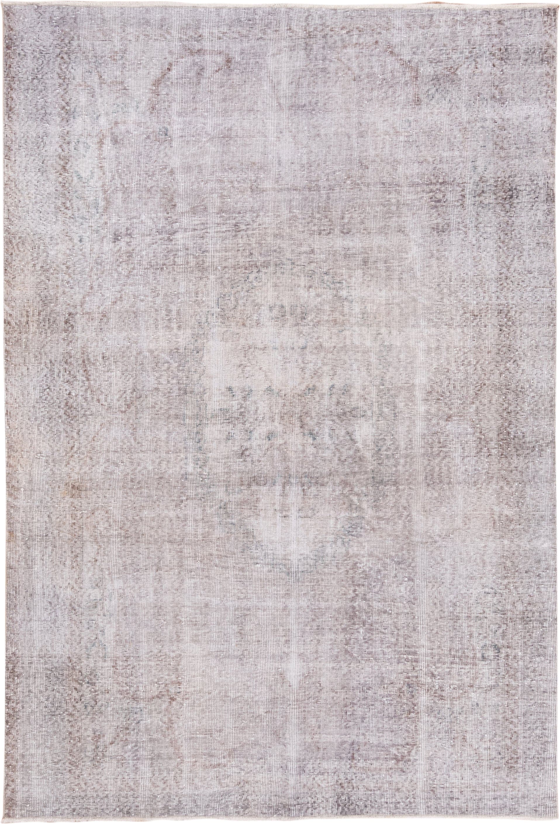6' x 8' one-of-a-kind handmade antique Overdyed medium size rug. Color palette: ivory, taupe, beige, stone, pale gray, gray