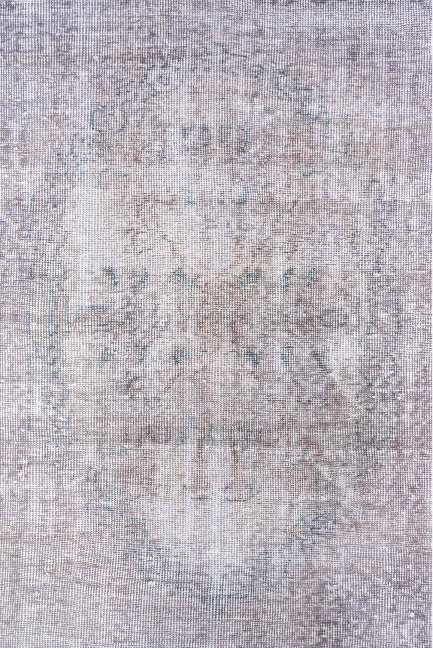 6' x 8' one-of-a-kind handmade vintage Overdyed medium size rug. Color palette: gray, off-white, light gray, pink, gainsboro