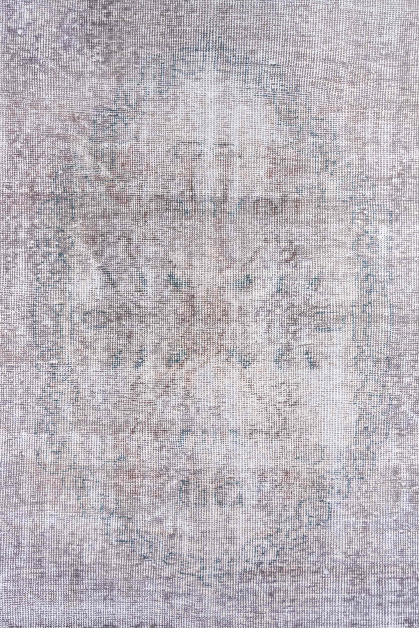 6' x 8' one-of-a-kind handmade antique Overdyed medium size rug. Color palette: ivory, taupe, beige, stone, pale gray, gray