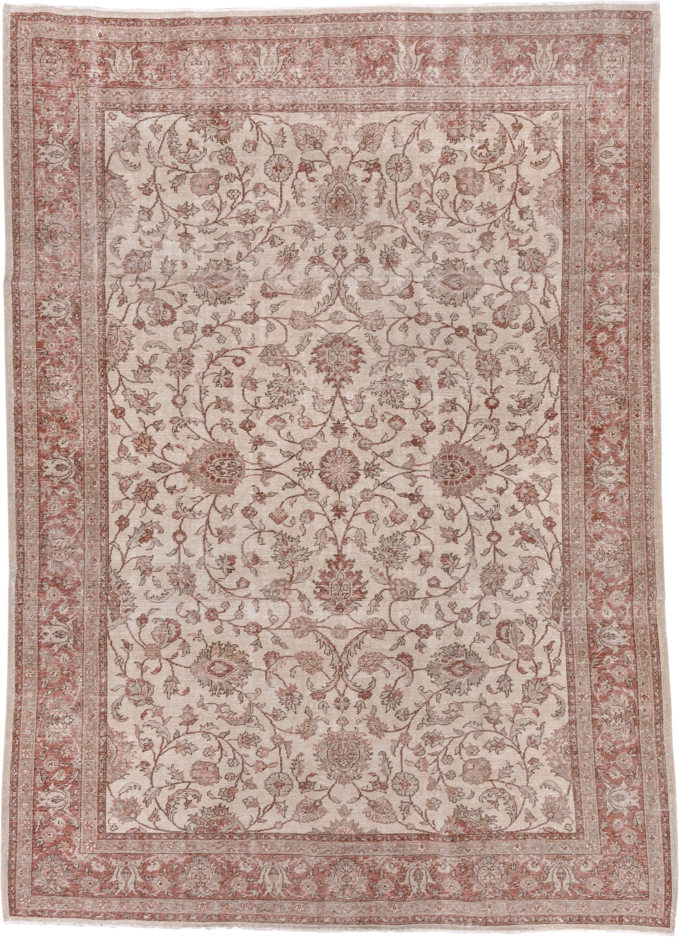 6' x 9' one-of-a-kind handmade antique Sparta medium size rug. Color palette: ivory, rose, blush, taupe, dusty pink, pink