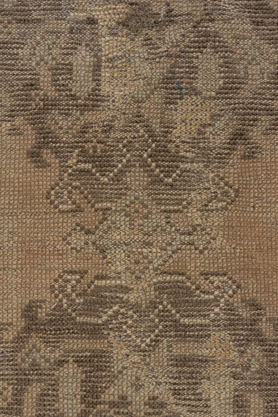 8' x 8' one-of-a-kind handmade antique Oushak rug. Color palette: taupe, brown, camel, ivory, sage, beige, gray, green