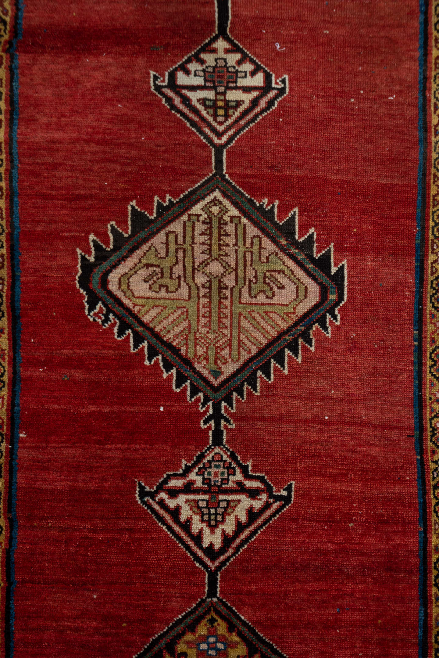 3' x 12' one-of-a-kind handmade antique Malayer runner rug. Color palette: rust, red, ivory, camel, indigo, navy, brown