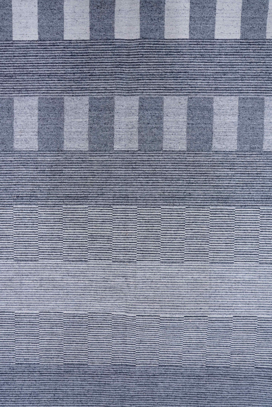 10' x 14' one-of-a-kind handmade vintage Kilim large size rug. Color palette: blue, ivory, slate, gray