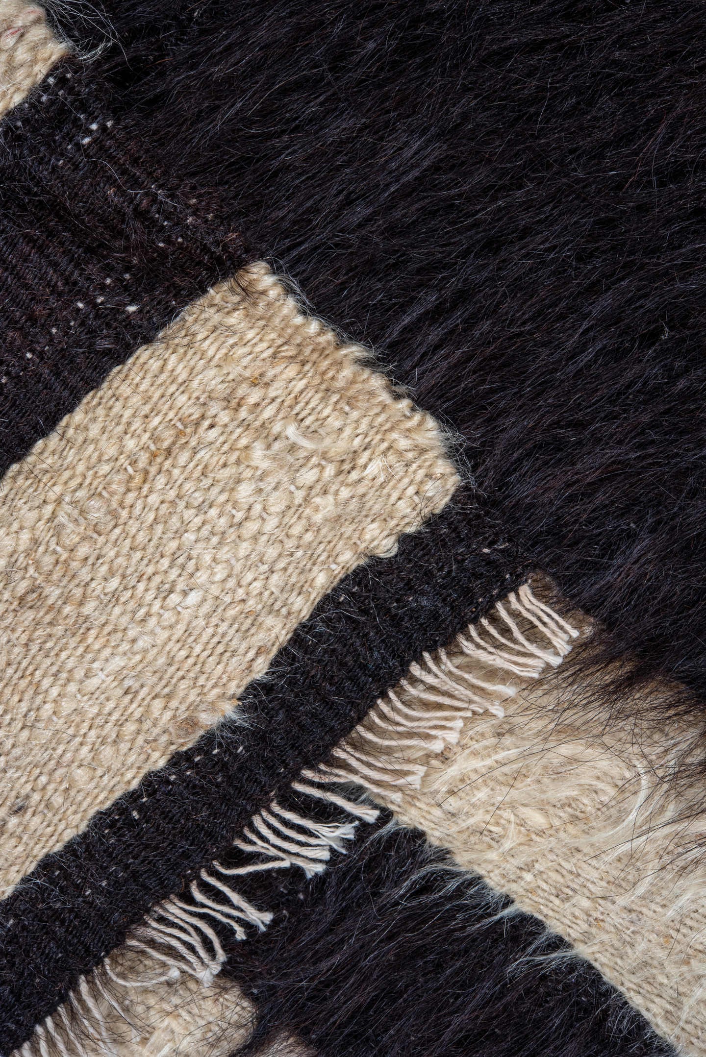 4' x 5' one-of-a-kind handmade antique Anr small size rug. Color palette: black, ivory