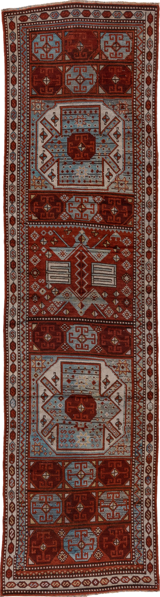 3' x 13' one-of-a-kind handmade vintage Anatolian runner rug. Color palette: brown, dim gray, gray, light gray, pink, red
