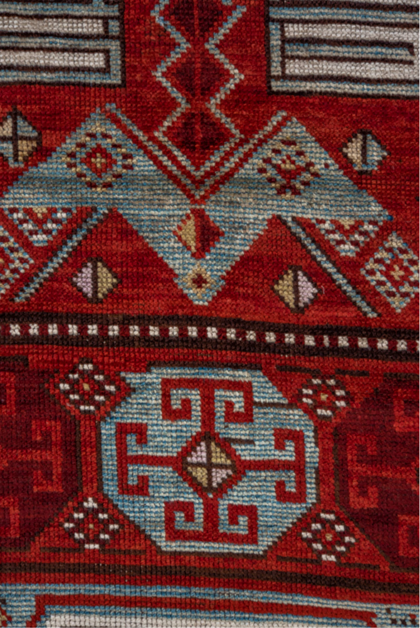 3' x 13' one-of-a-kind handmade vintage Anatolian runner rug. Color palette: brown, dim gray, gray, light gray, pink, red