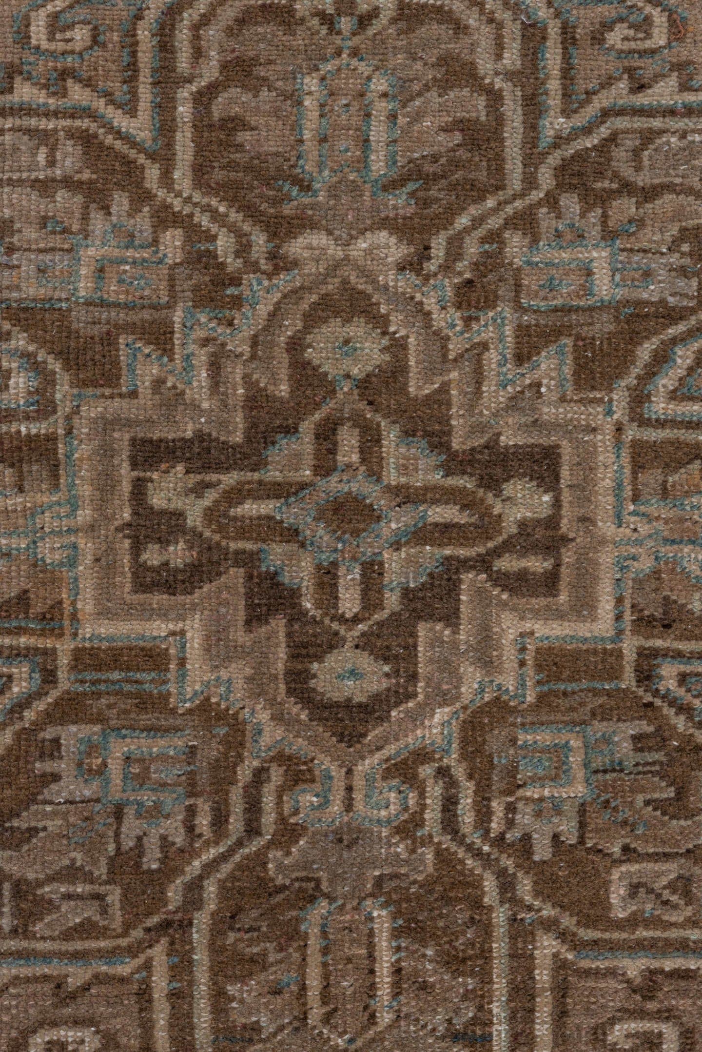 3' x 7' one-of-a-kind handmade antique Heriz runner rug. Color palette: brown, taupe, ivory, pale_blue, camel, beige, gray