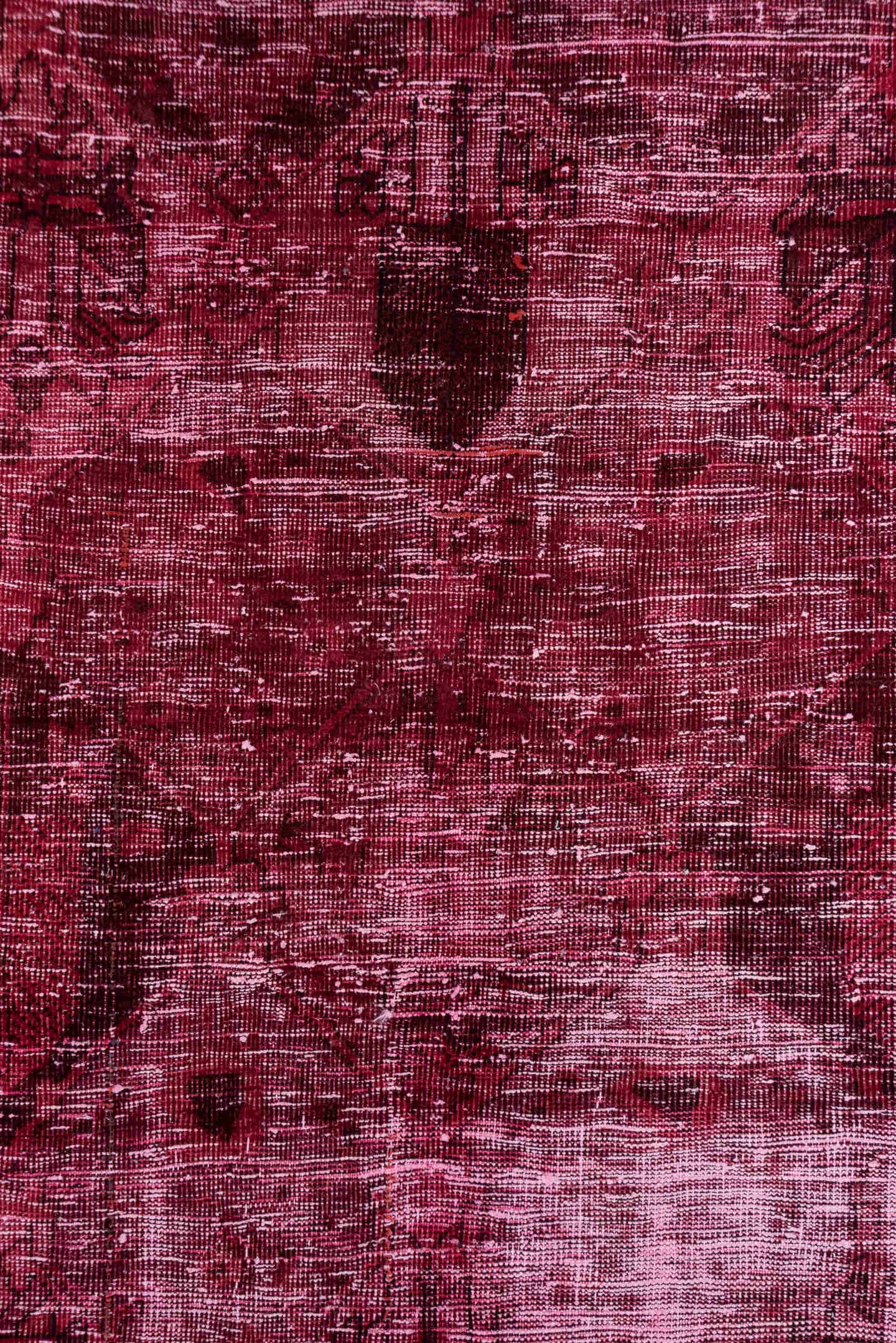 6' x 10' one-of-a-kind handmade vintage Mov large size rug. Color palette: burgundy, rose, crimson, mahogany, plum, pink