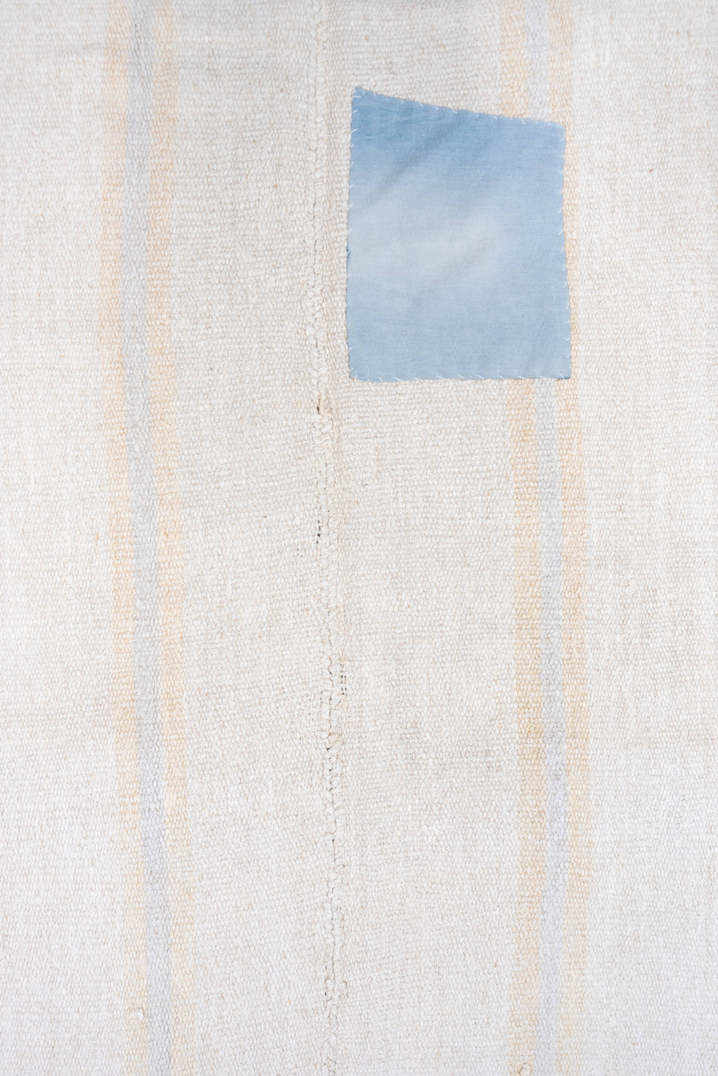 6' x 10' one-of-a-kind handmade vintage Hemp Kilim large size rug. Color palette: ivory, beige, pale blue, light gray