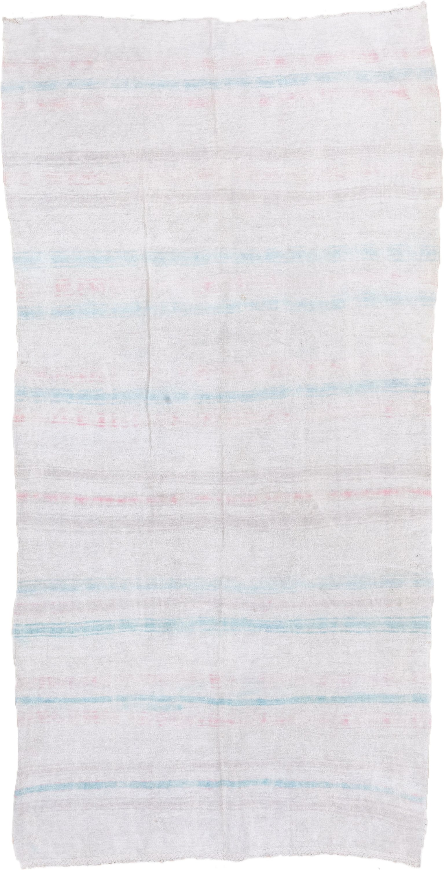 5' x 10' one-of-a-kind handmade vintage Hemp Kilim medium size rug. Color palette: ivory, pale aqua, blush, cream, taupe