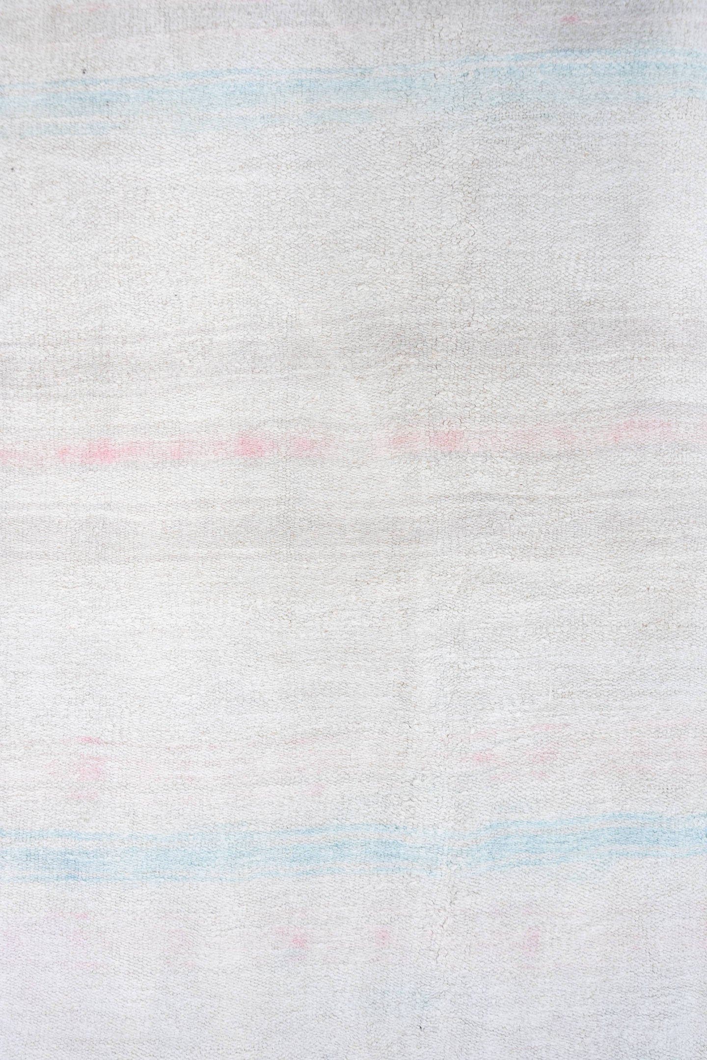 5' x 10' one-of-a-kind handmade vintage Hemp Kilim medium size rug. Color palette: ivory, pale aqua, blush, cream, taupe