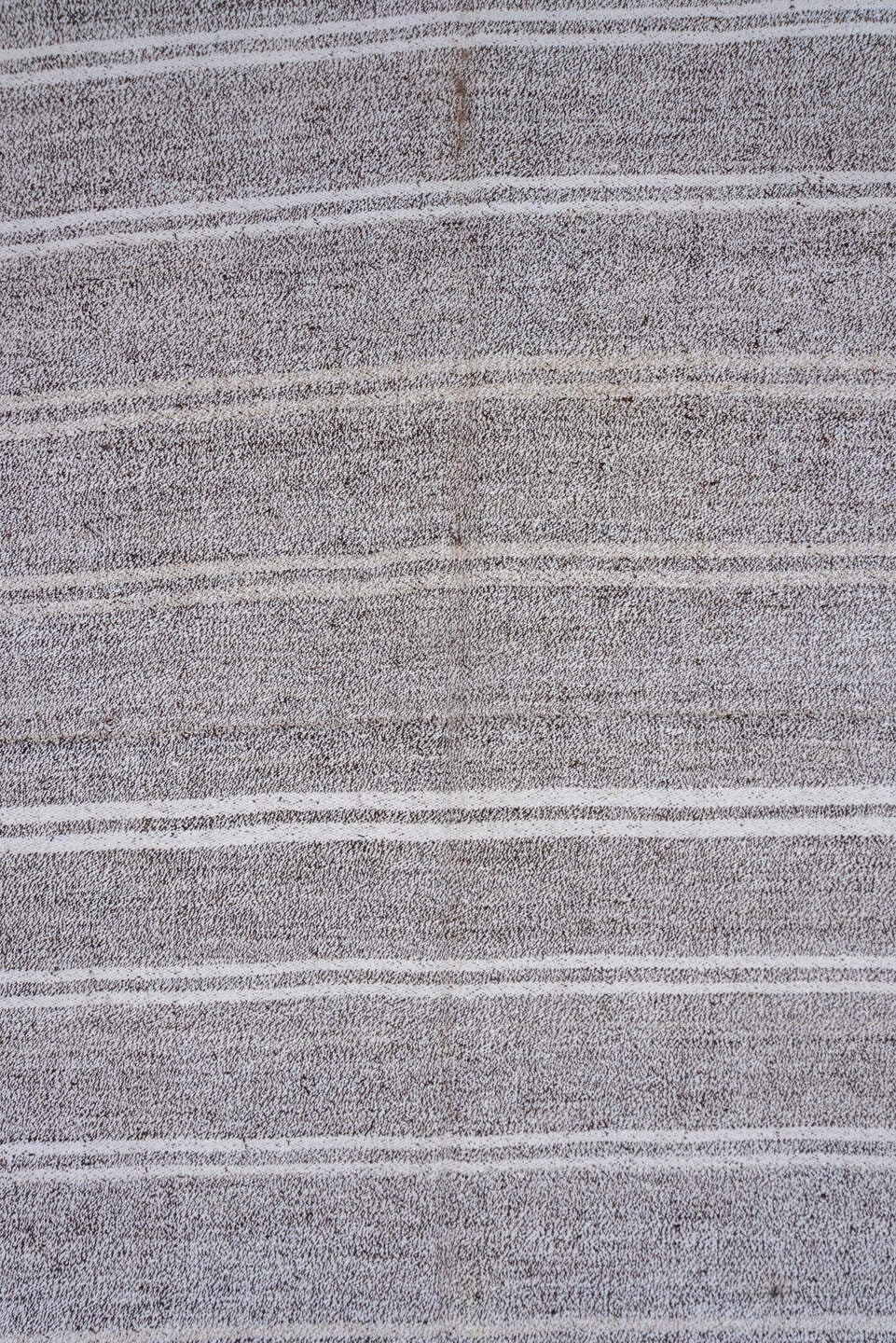 7' x 13' one-of-a-kind handmade vintage Flatweave large size rug. Color palette: gray, ivory, taupe, beige