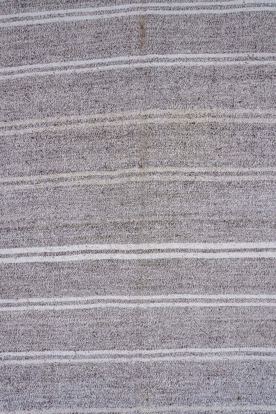 7' x 13' one-of-a-kind handmade vintage Flatweave large size rug. Color palette: gray, ivory, taupe, beige