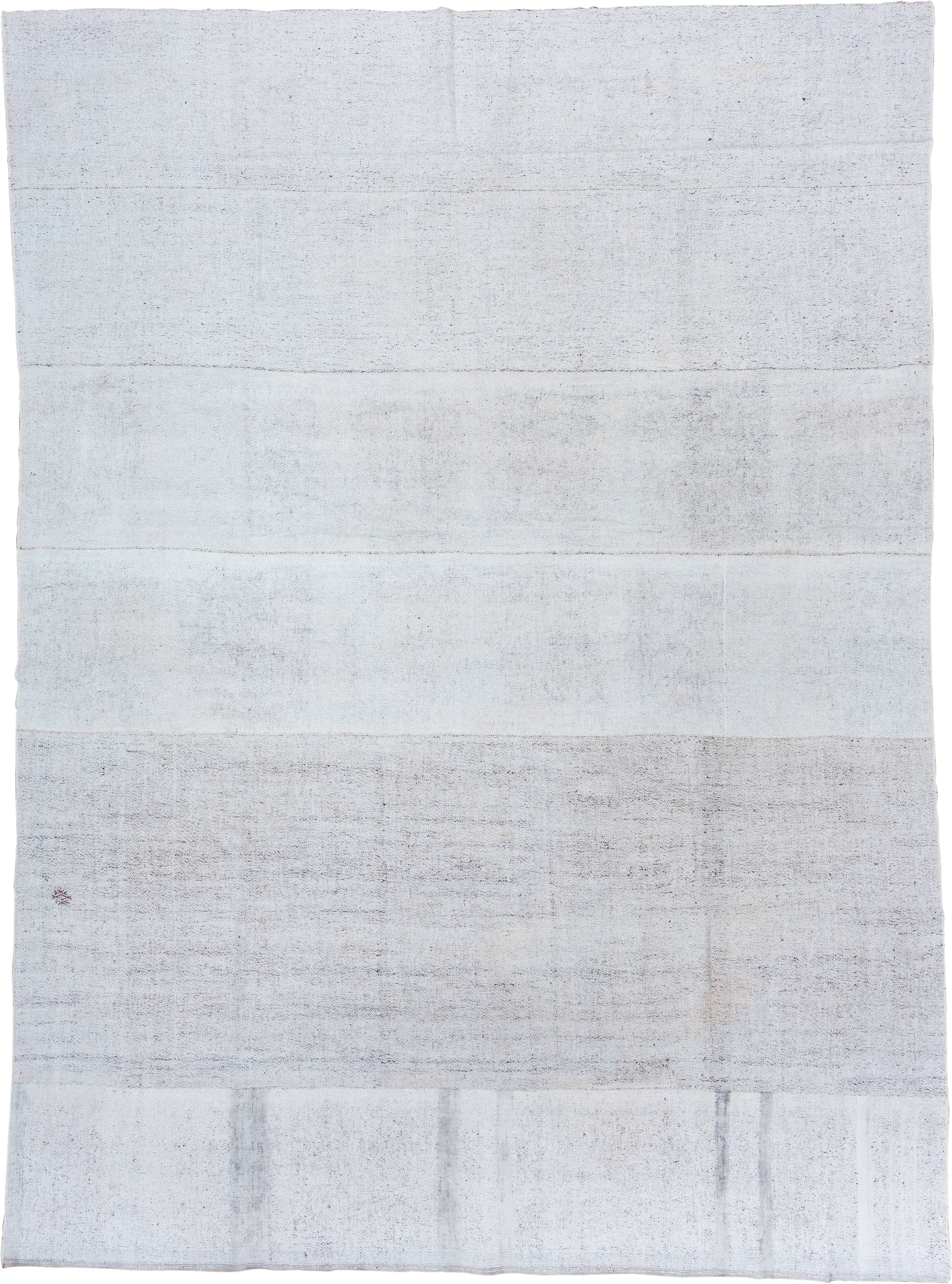8' x 12' one-of-a-kind handmade antique Flatweave large size rug. Color palette: ivory, cream, taupe, pale gray, beige, gray