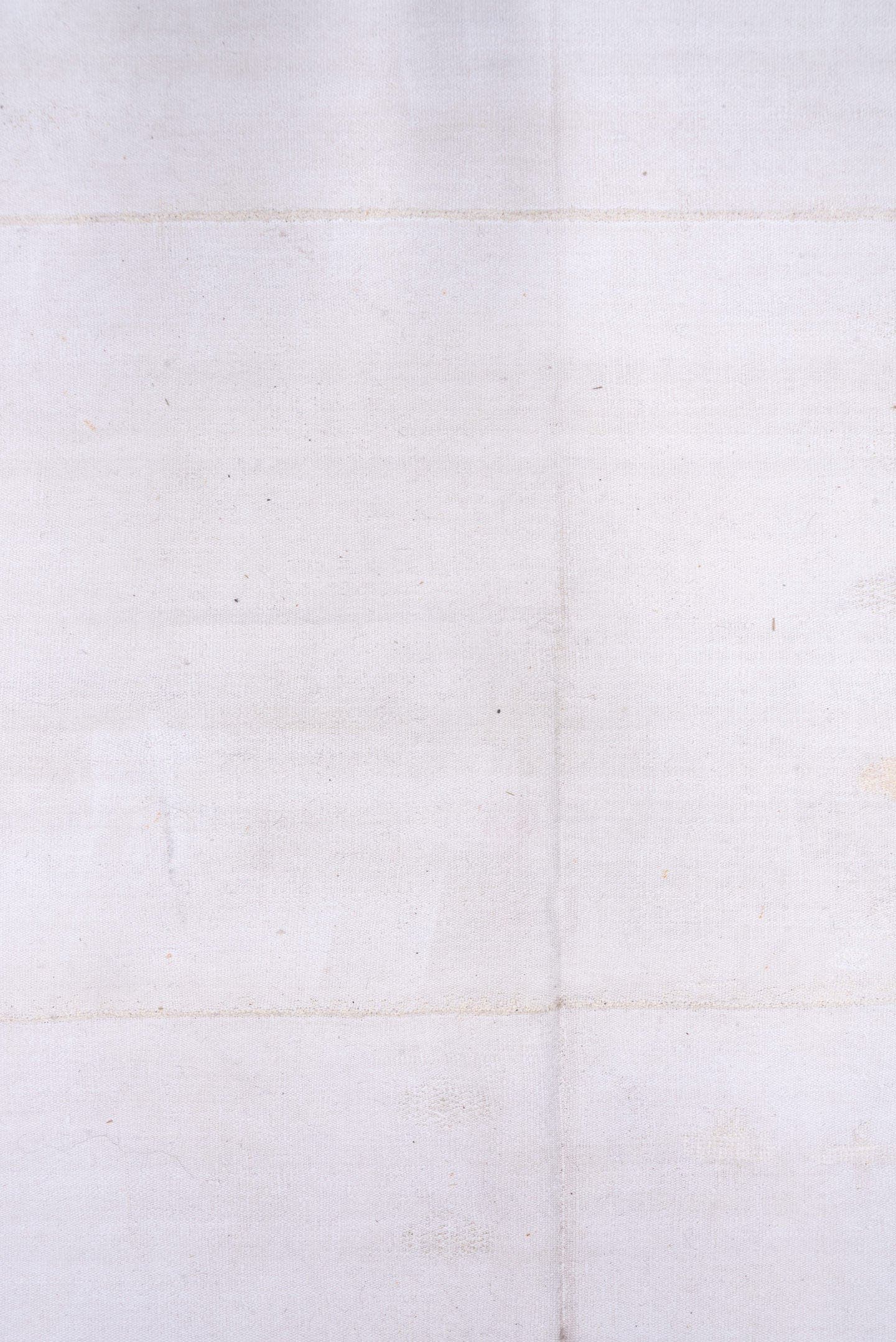 9' x 13' one-of-a-kind handmade vintage Flatweave large size rug. Color palette: ivory, cream, taupe, beige, gray
