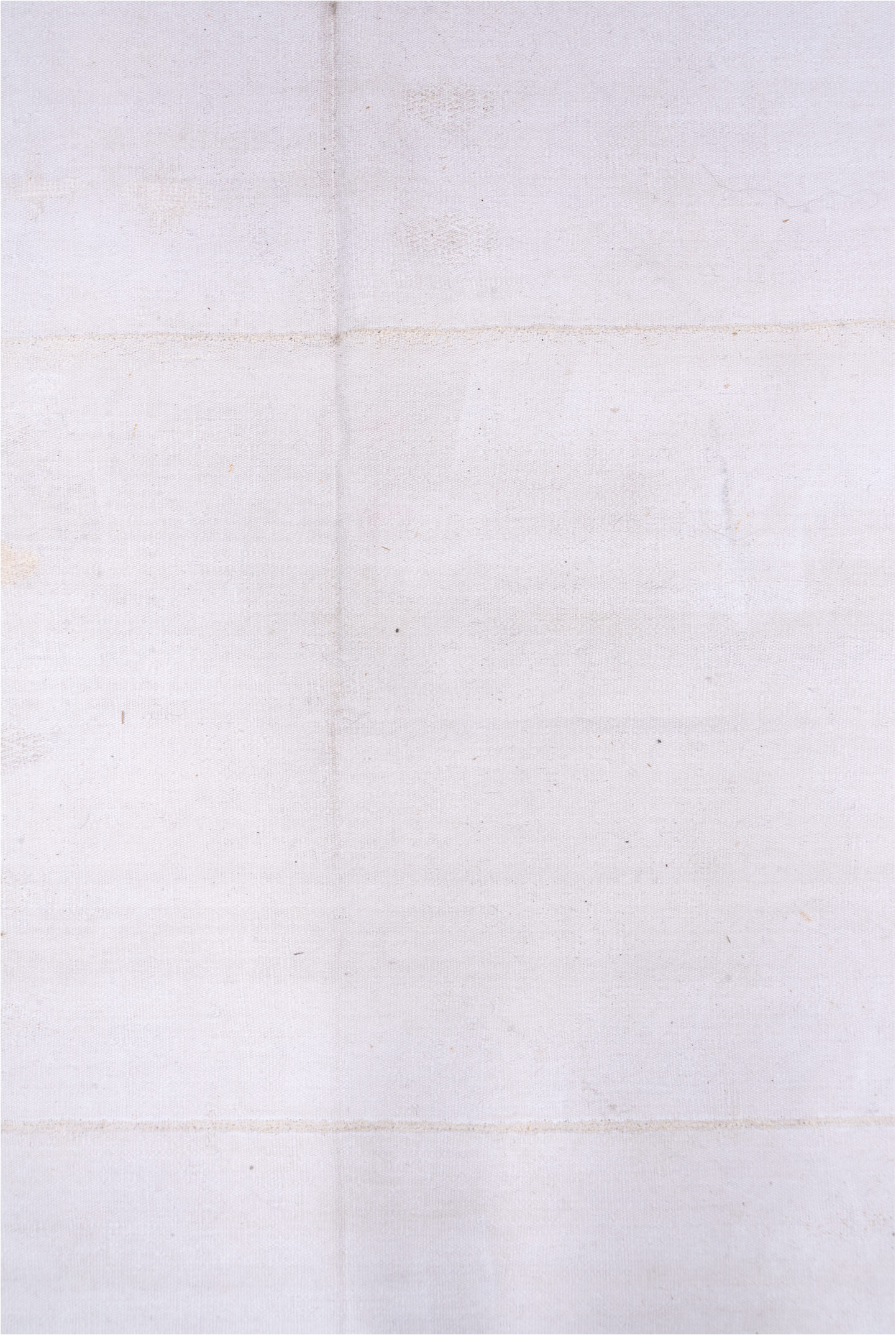 9' x 13' one-of-a-kind handmade vintage Flatweave large size rug. Color palette: ivory, cream, taupe, beige, gray