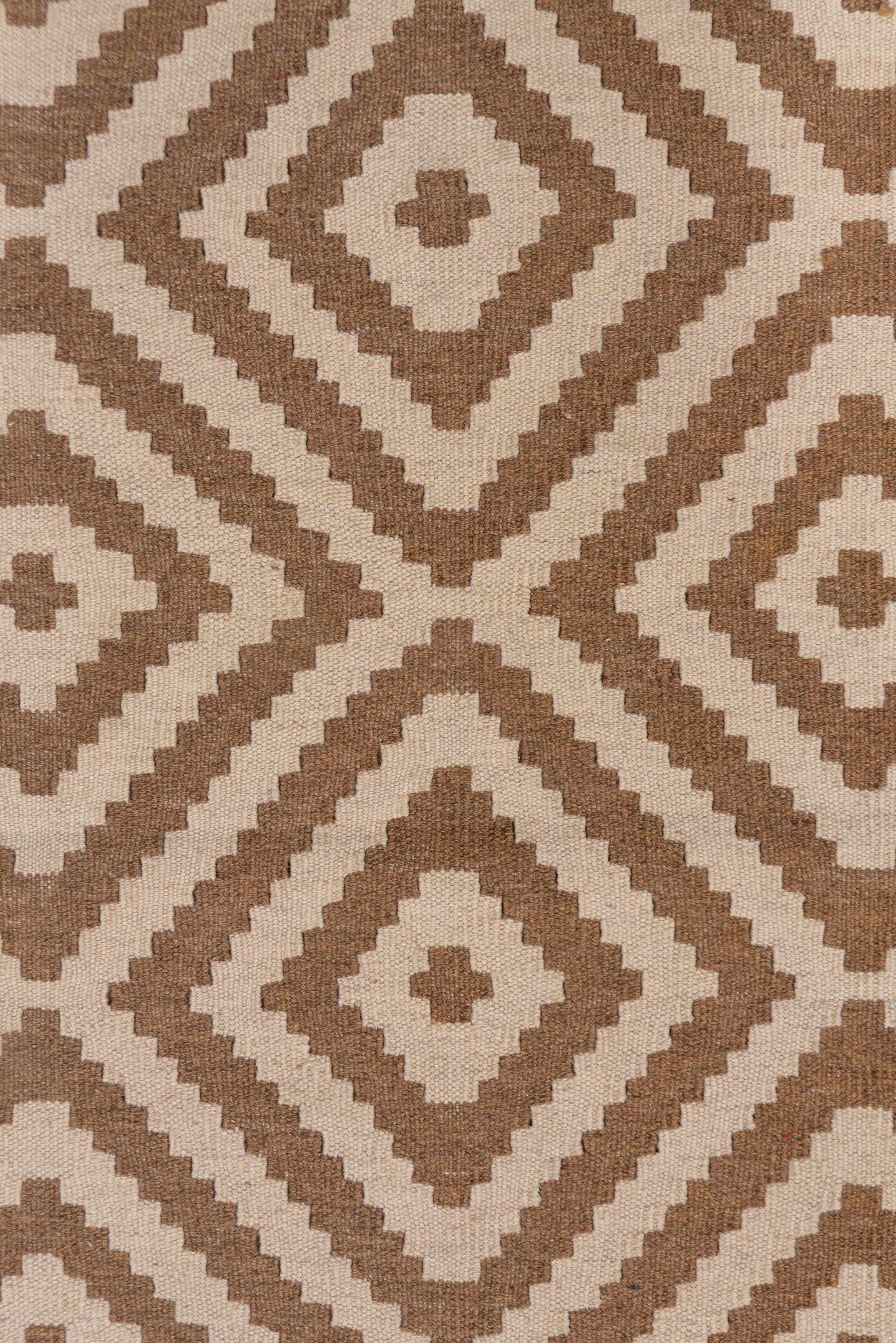 3' x 5' one-of-a-kind handmade vintage Kilim small size rug. Color palette: brown, ivory