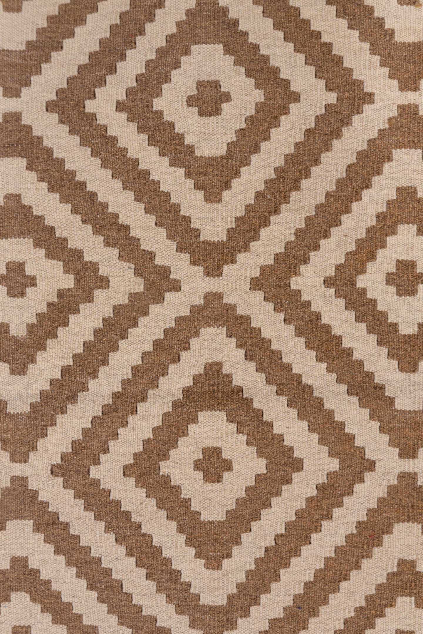 3' x 5' one-of-a-kind handmade vintage Kilim small size rug. Color palette: brown, ivory