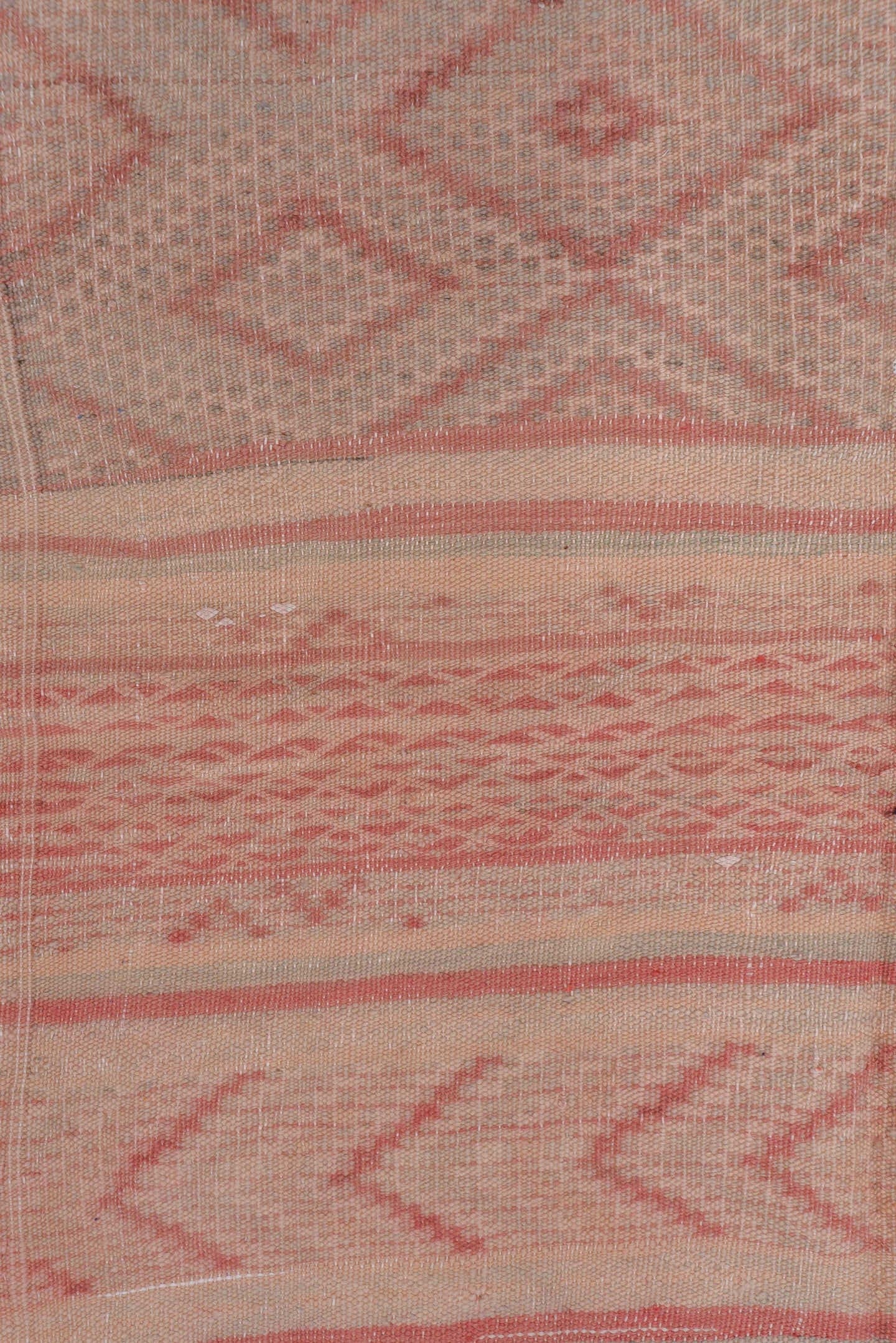 4' x 10' one-of-a-kind handmade vintage Moroccan runner rug. Color palette: blush, rose, dusty pink, taupe, ivory, sand
