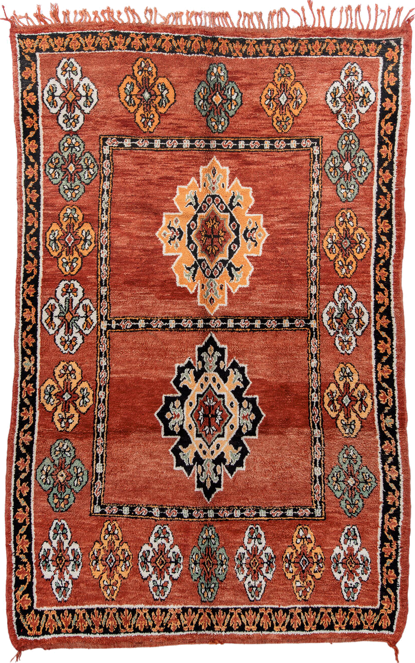 6' x 9' one-of-a-kind handmade vintage Moroccan medium size rug. Color palette: black, blue, brown, charcoal, dim gray, gray