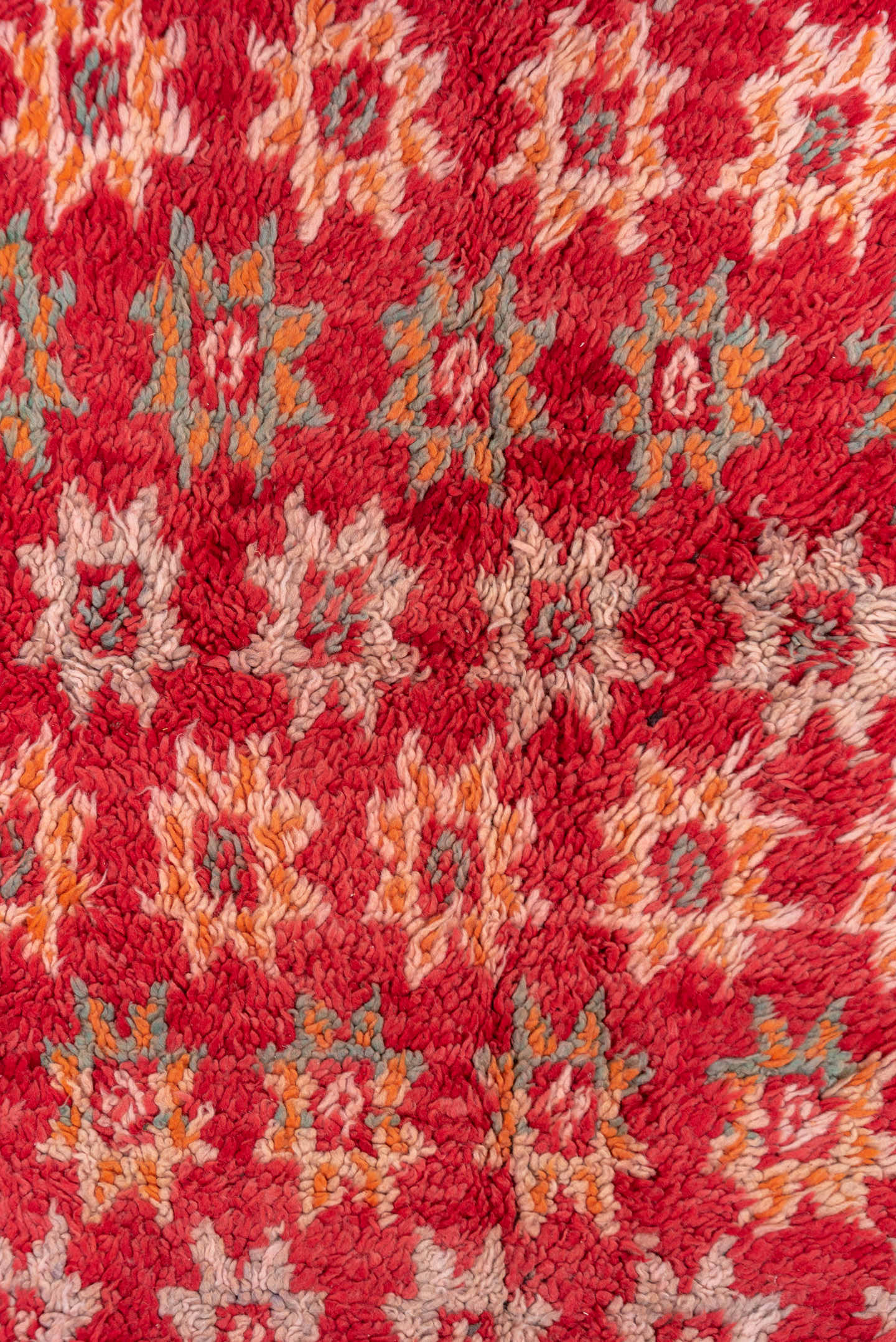 6' x 9' one-of-a-kind handmade vintage Moroccan medium size rug. Color palette: rose, coral, ivory, blush, charcoal, sage