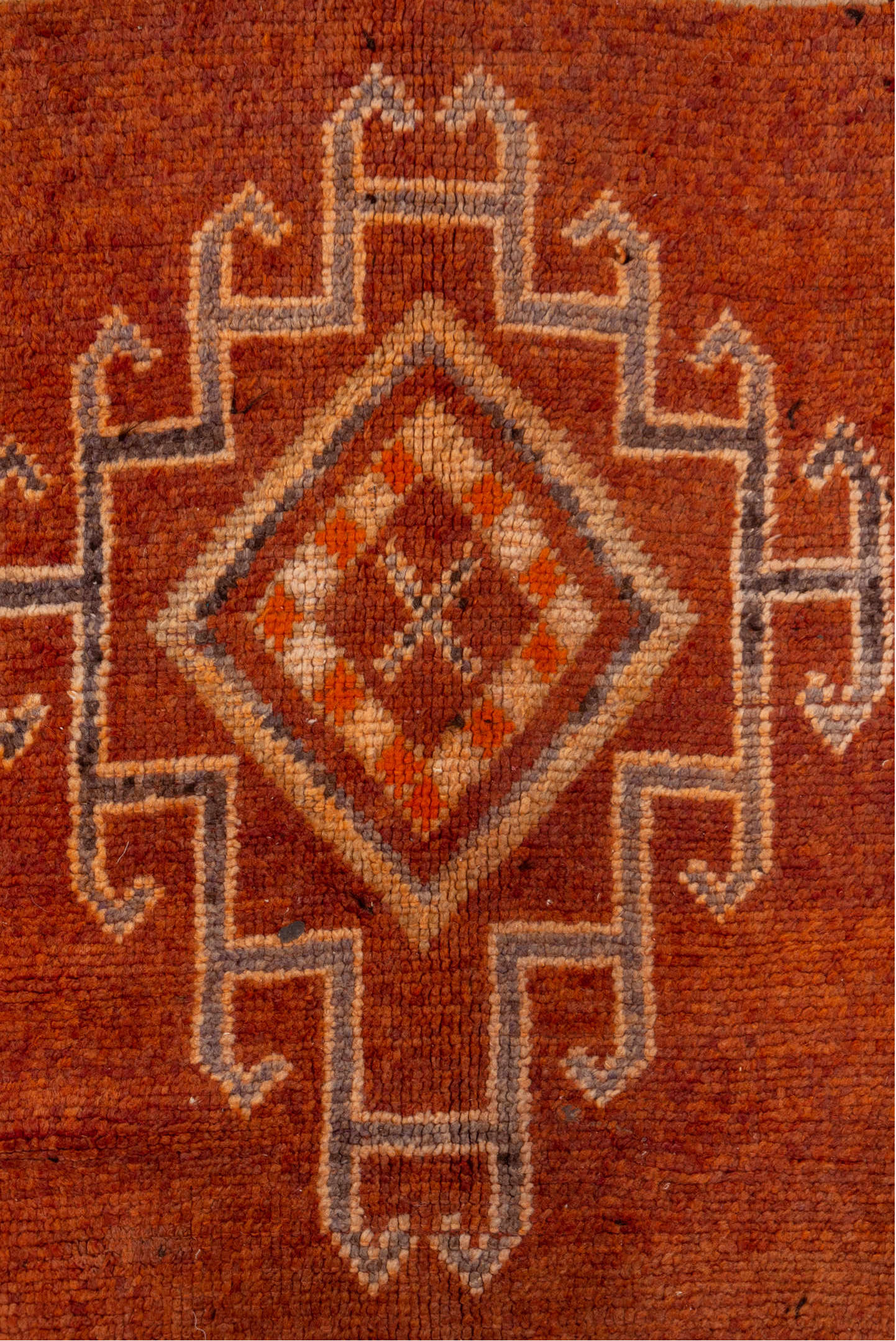 5' x 12' one-of-a-kind handmade vintage Moroccan rug. Color palette: rust, terra cotta, ivory, brown, camel, slate