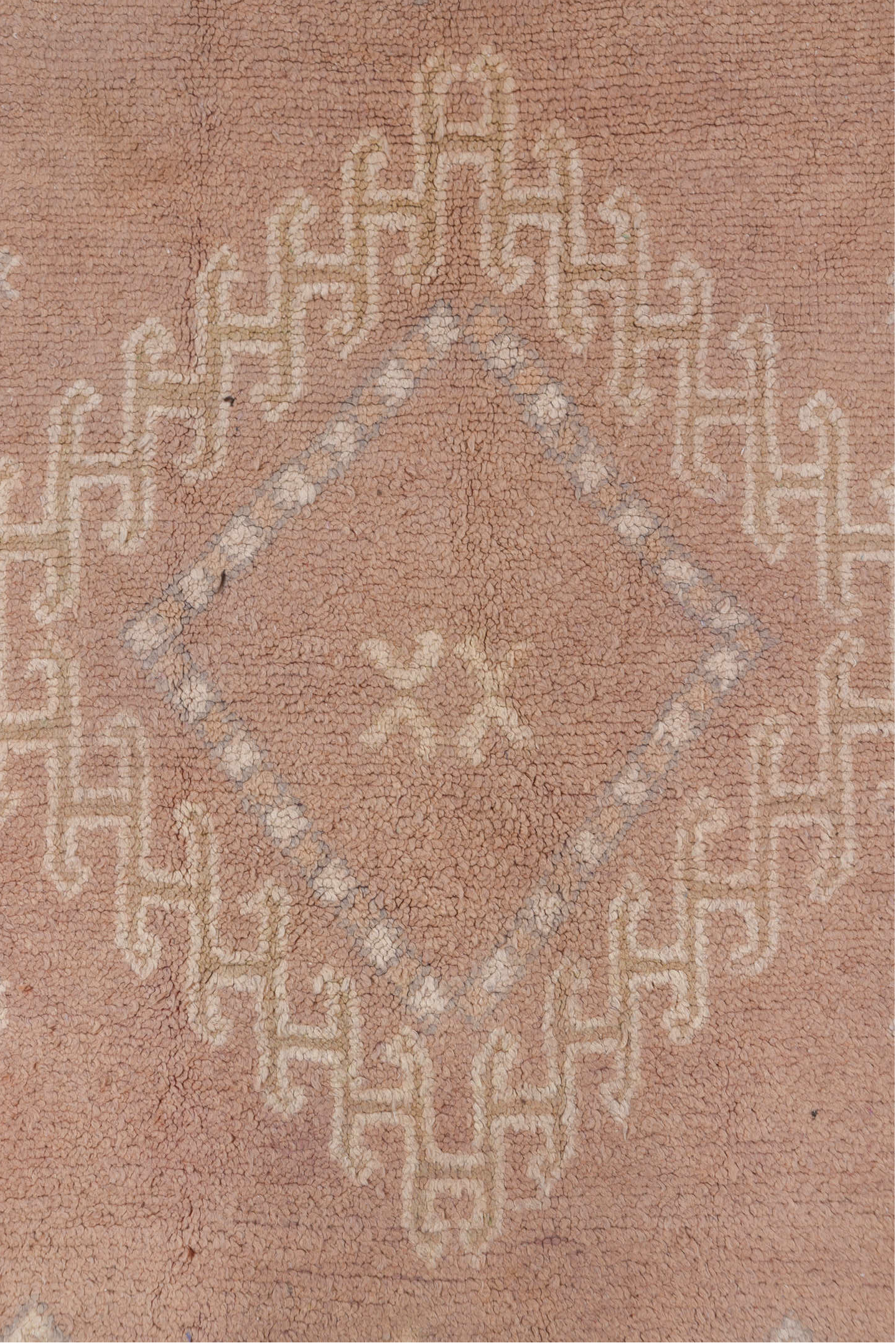 6' x 16' one-of-a-kind handmade vintage Moroccan rug. Color palette: brown, gray, off-white, pink, snow, white, whitesmoke