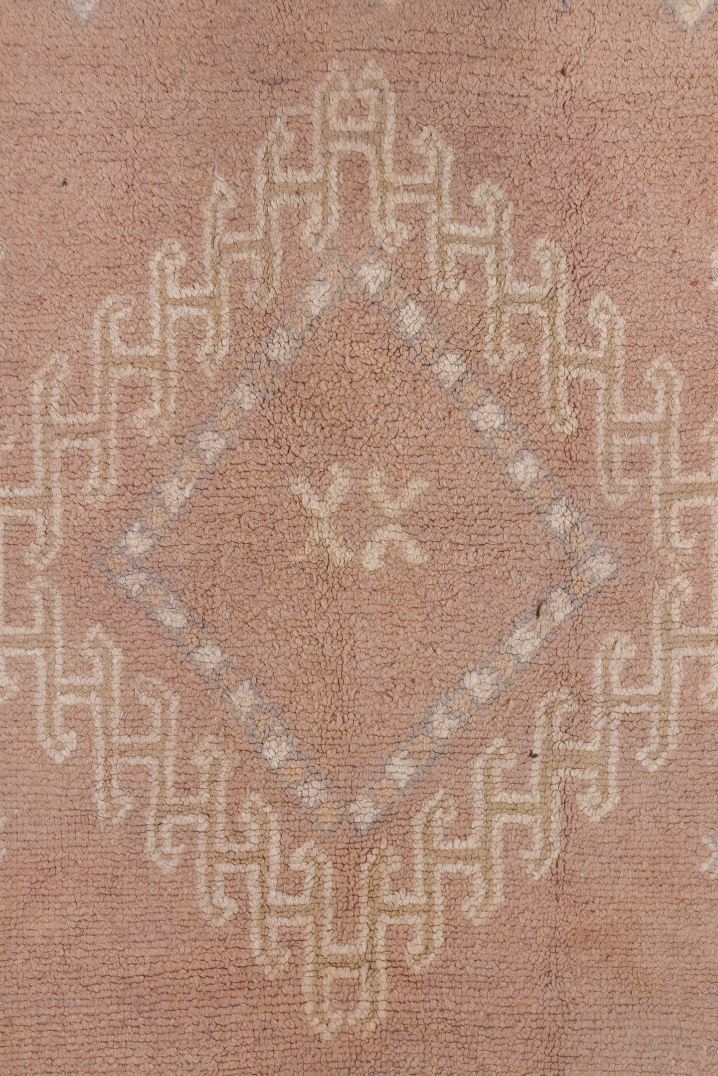 6' x 16' one-of-a-kind handmade vintage Moroccan rug. Color palette: dusty rose, blush, ivory, taupe, sand, lavender, brown