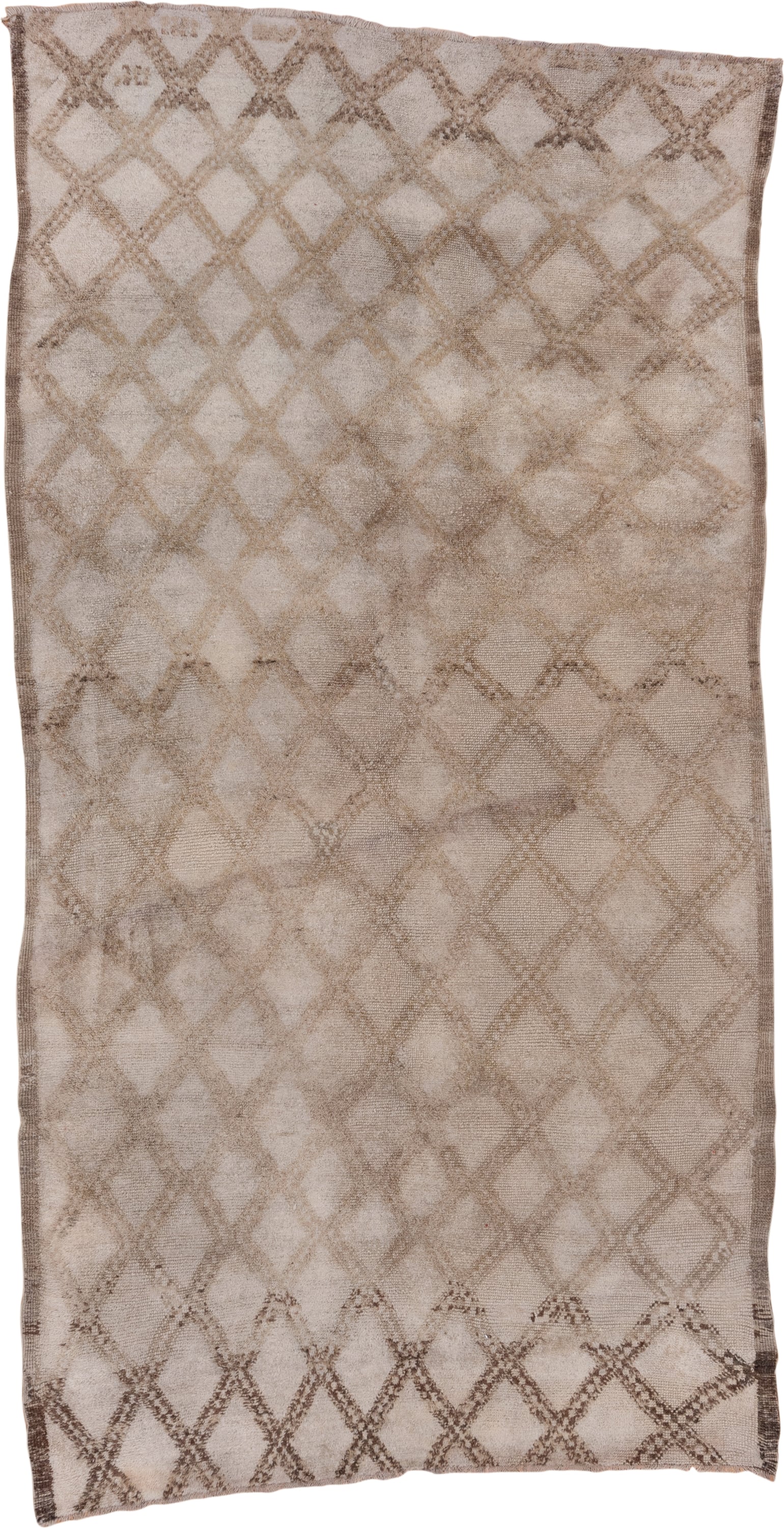 6' x 12' one-of-a-kind handmade vintage Moroccan large size rug. Color palette: ivory, taupe, camel, brown, beige, gray