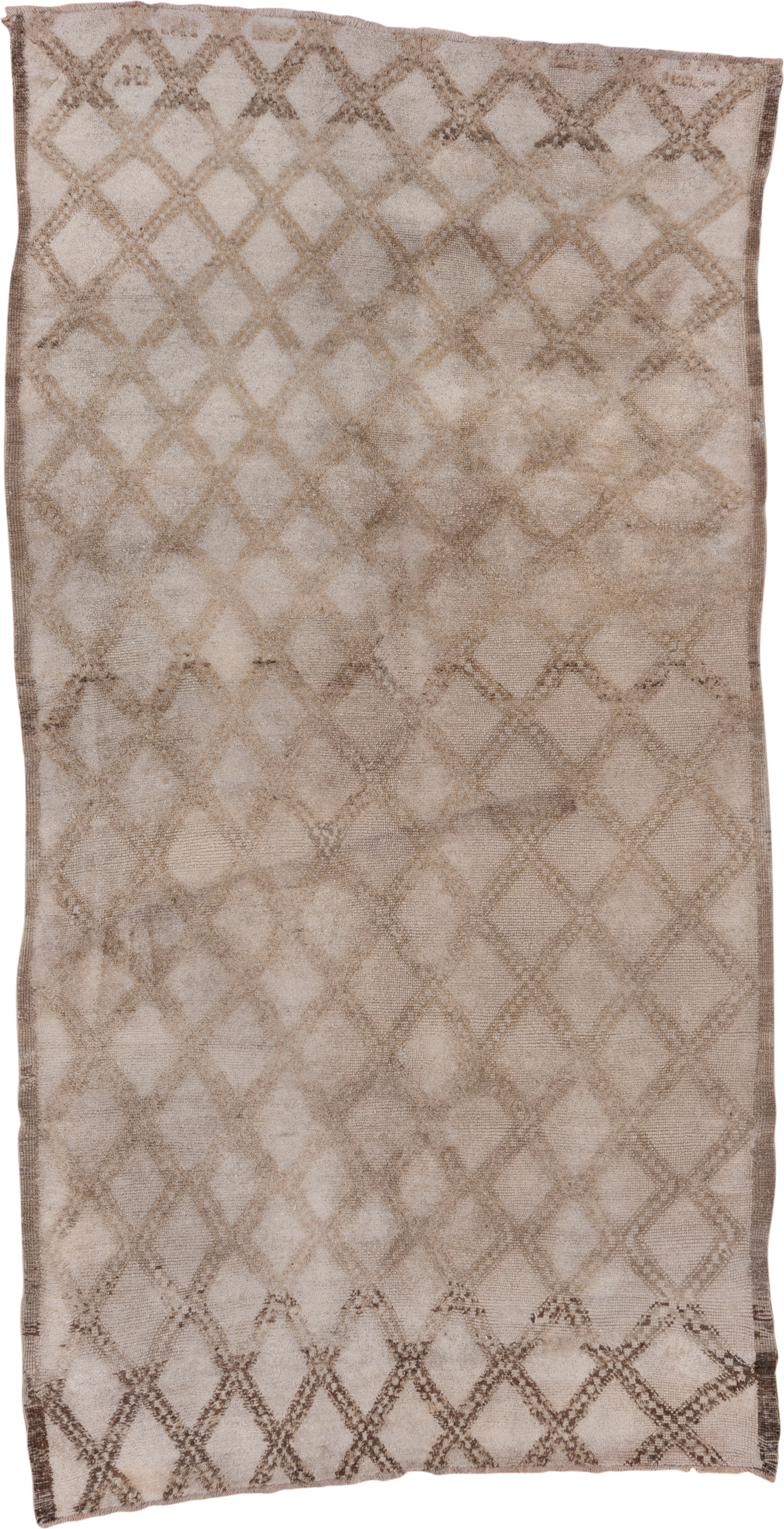 6' x 12' one-of-a-kind handmade vintage Moroccan large size rug. Color palette: ivory, taupe, camel, brown, beige, gray