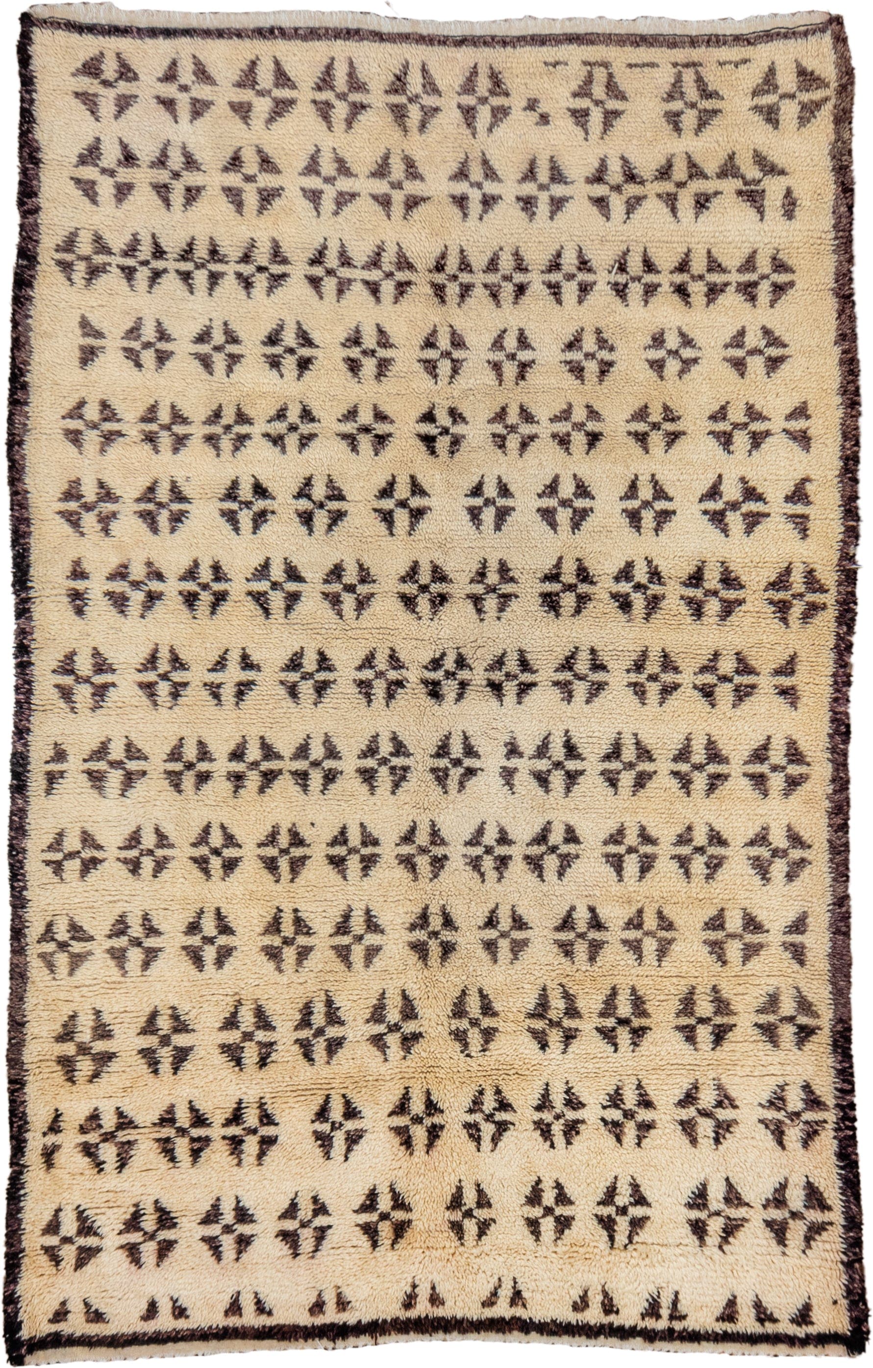 5' x 8' one-of-a-kind handmade vintage Moroccan medium size rug. Color palette: ivory, dark brown, espresso, brown, black