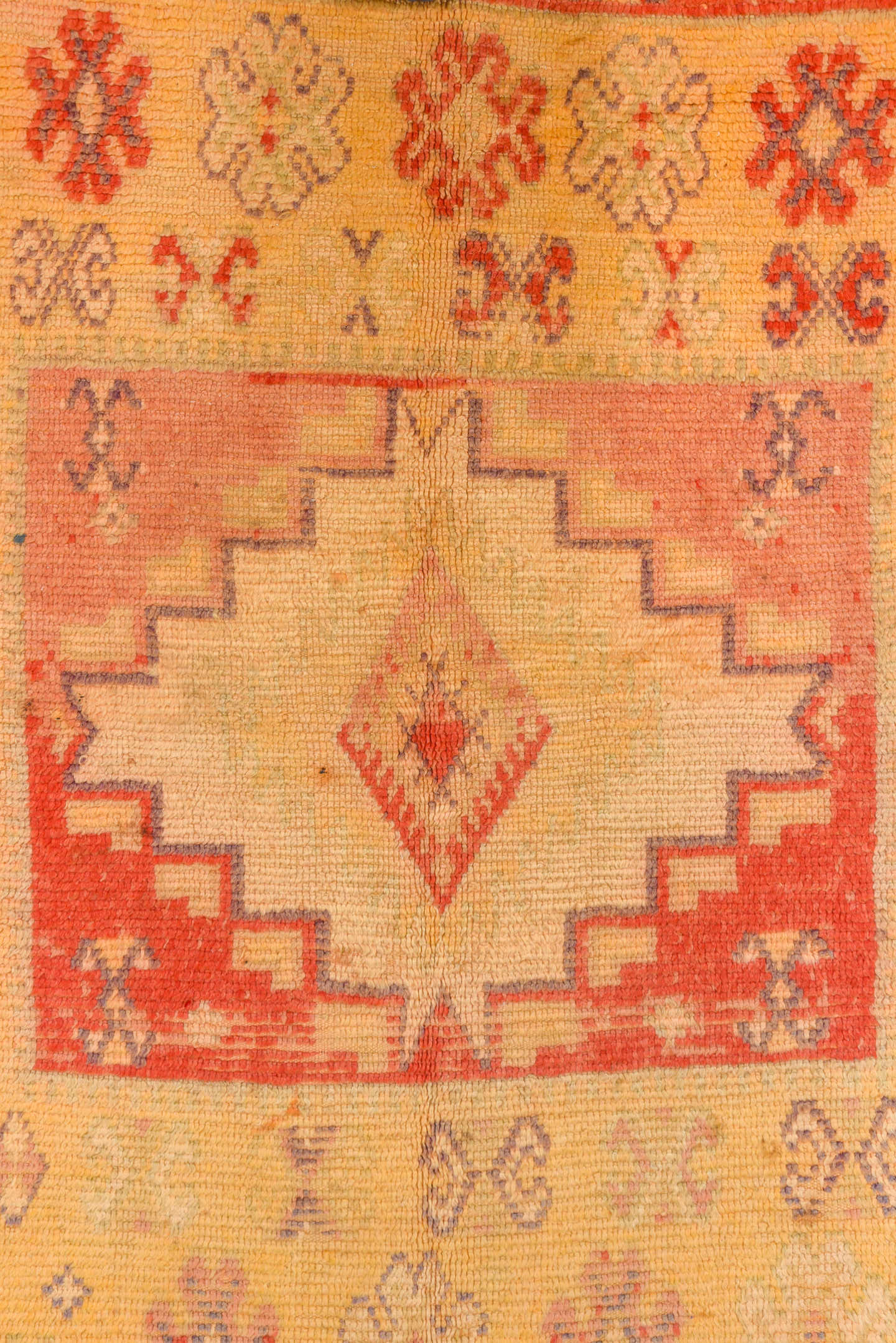 5' x 9' one-of-a-kind handmade vintage Moroccan medium size rug. Color palette: camel, rust, ivory, gold, slate, terra cotta