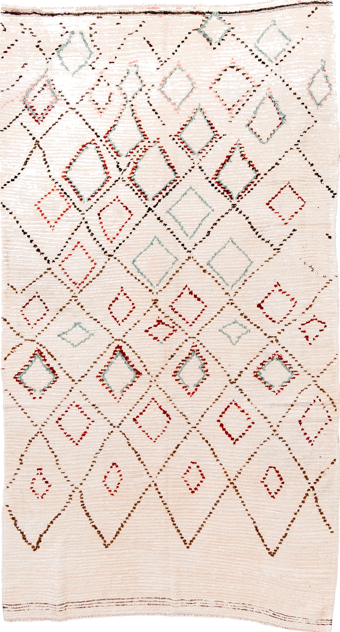 5' x 10' one-of-a-kind handmade vintage Moroccan medium size rug. Color palette: black, brown, dark red, dark salmon