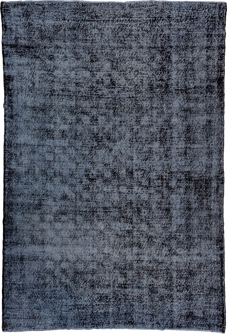 7' x 10' one-of-a-kind handmade antique Overdyed large size rug. Color palette: charcoal, slate, steel_blue, gray, black