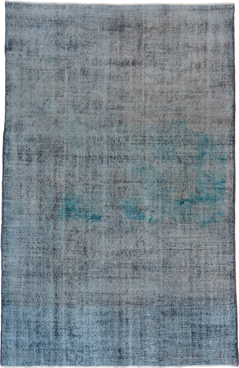 7' x 10' one-of-a-kind handmade antique Overdyed large size rug. Color palette: slate, sky blue, charcoal, aqua, gray