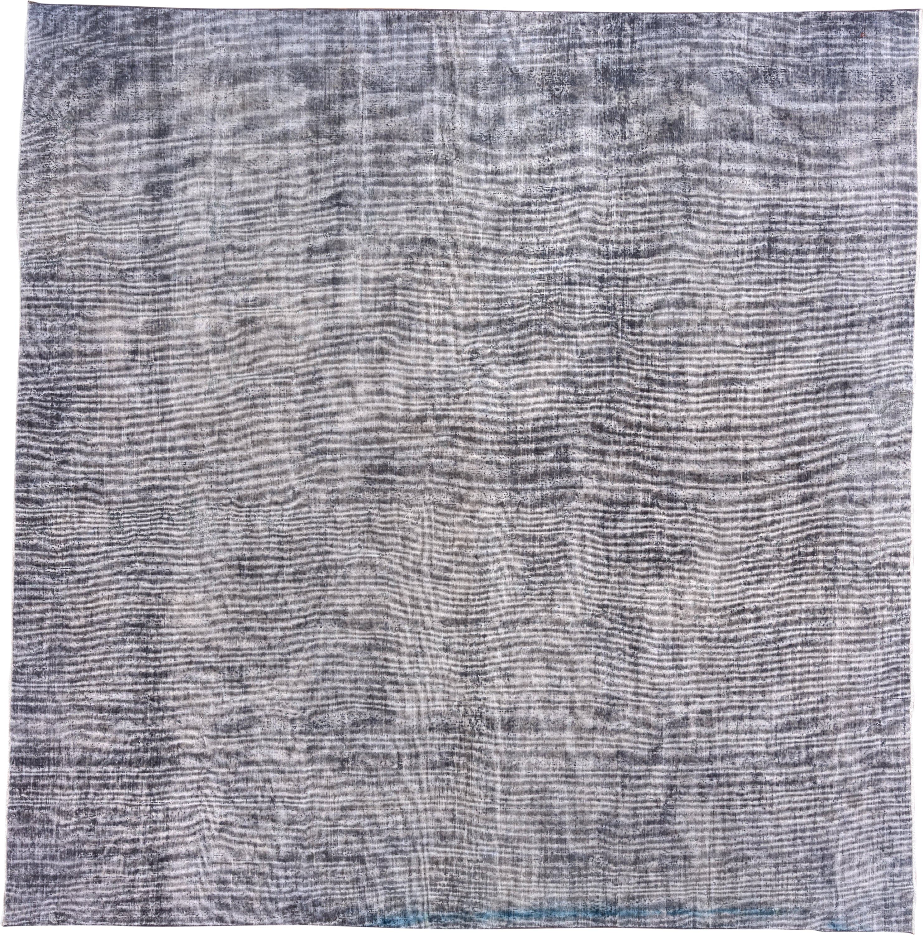 10' x 10' one-of-a-kind handmade antique Overdyed large size rug. Color palette: silver, gray, slate, ivory, blue