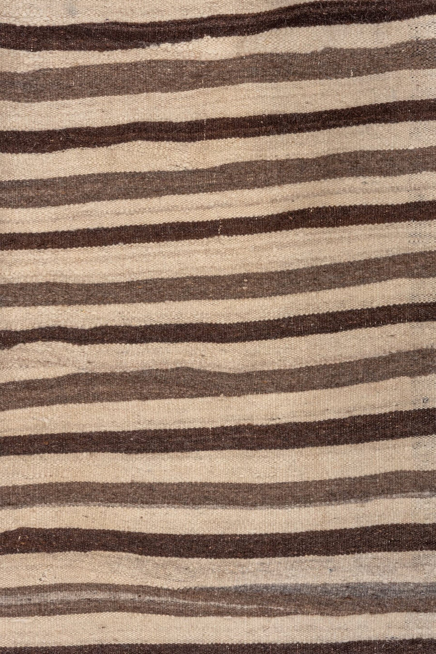 3' x 6' one-of-a-kind handmade vintage Blanket small size rug. Color palette: ivory, brown, taupe, charcoal, beige, gray