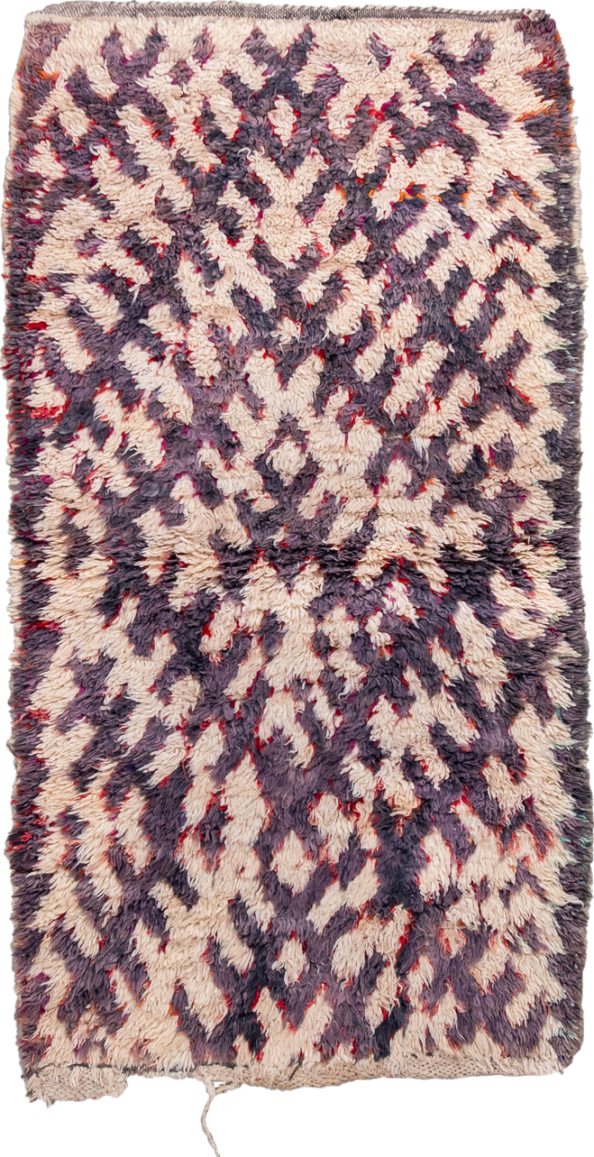 3' x 5' one-of-a-kind handmade vintage Moroccan small size rug. Color palette: black, blue, brown, gray, indian red