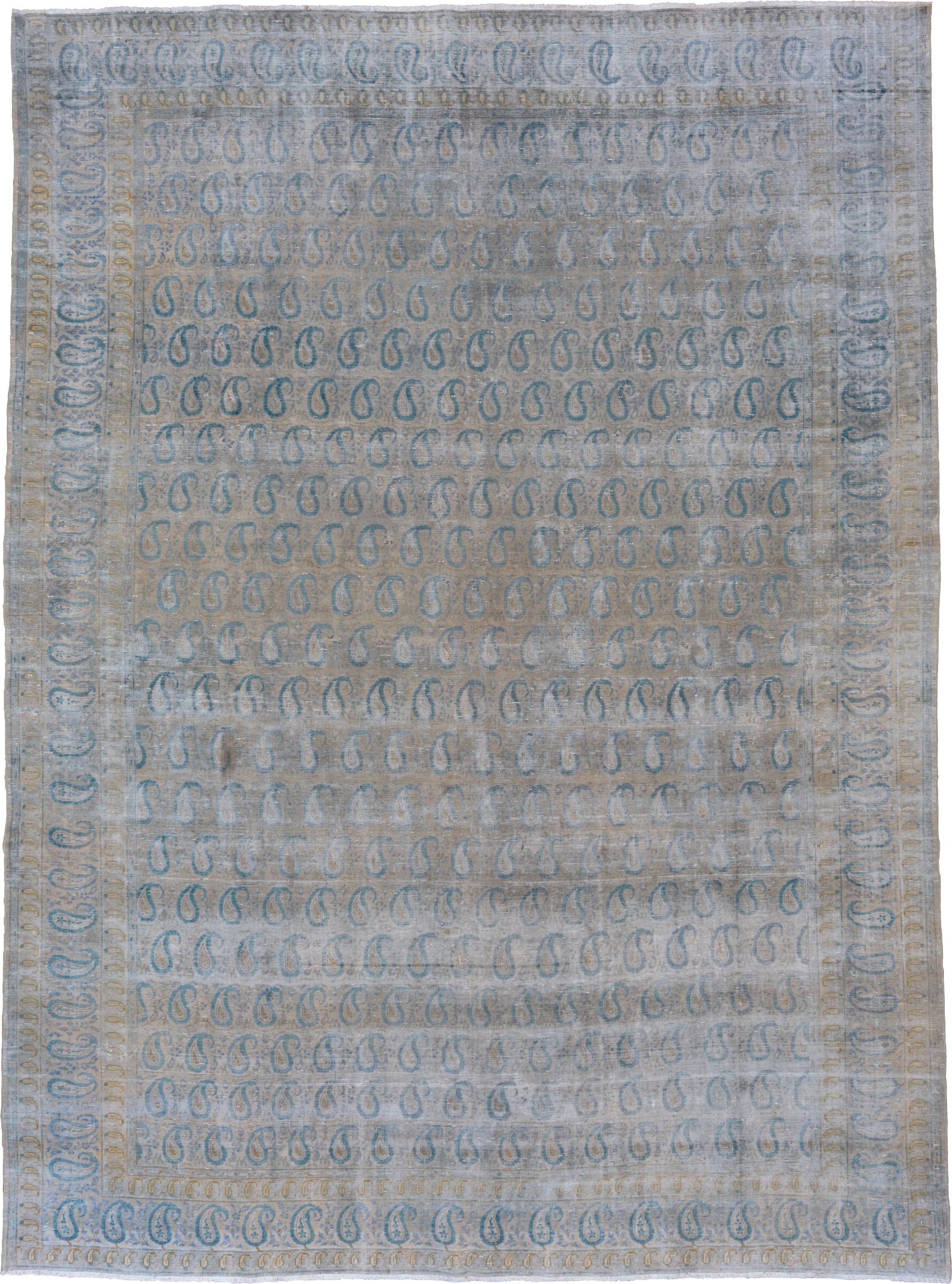 9' x 12' one-of-a-kind handmade antique Sivas large size rug. Color palette: pale blue, ivory, sky blue, beige, taupe, gold