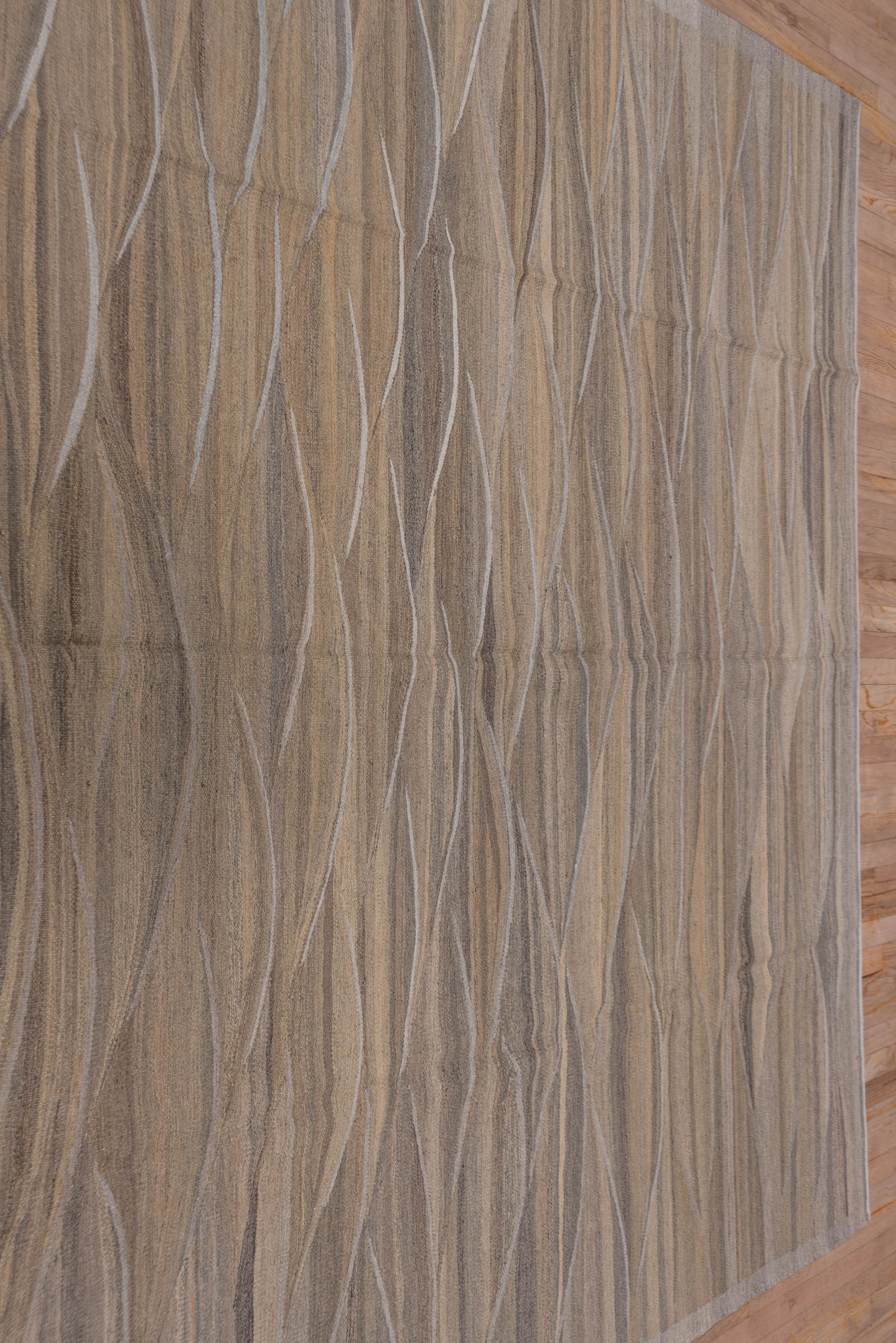 8' x 10' one-of-a-kind handmade vintage Kilim large size rug. Color palette: taupe, brown, camel, beige, ivory, charcoal