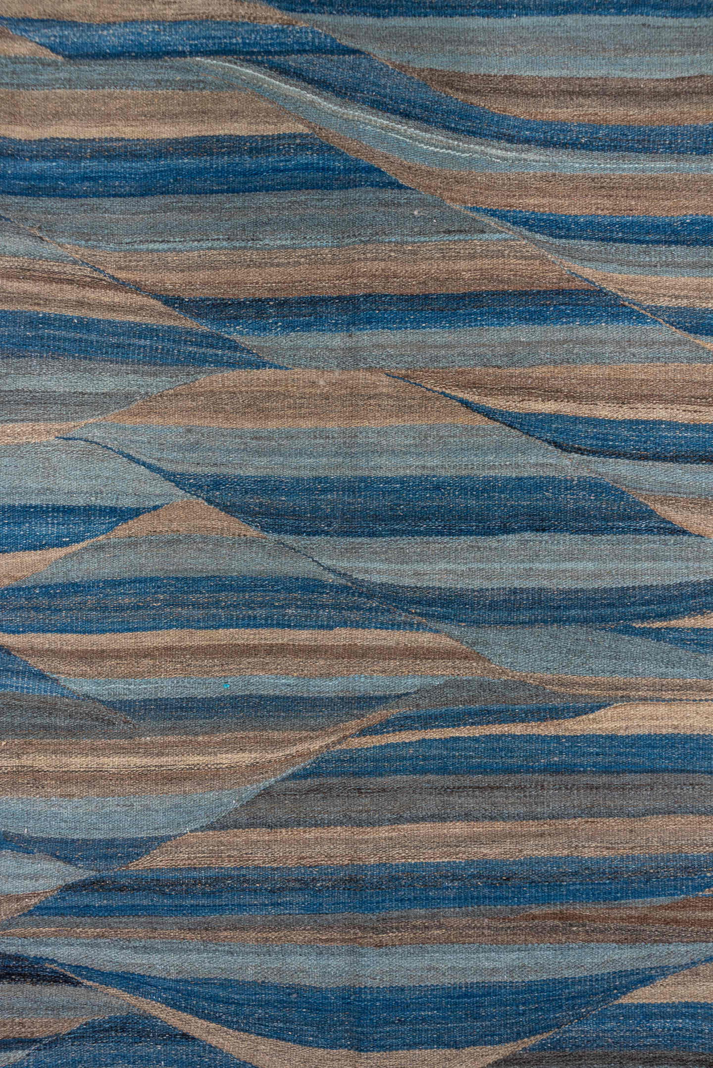 8' x 11' one-of-a-kind handmade vintage Kilim large size rug. Color palette: blue, taupe, sky blue, slate, ivory, beige