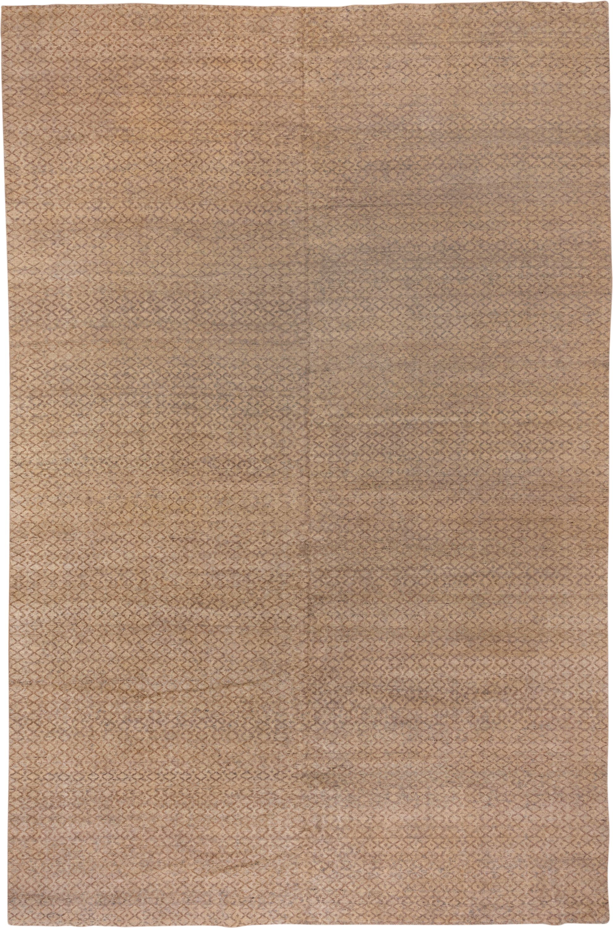 10' x 15' one-of-a-kind handmade vintage Mosaic rug. Color palette: beige, taupe, camel, brown, ivory, gray