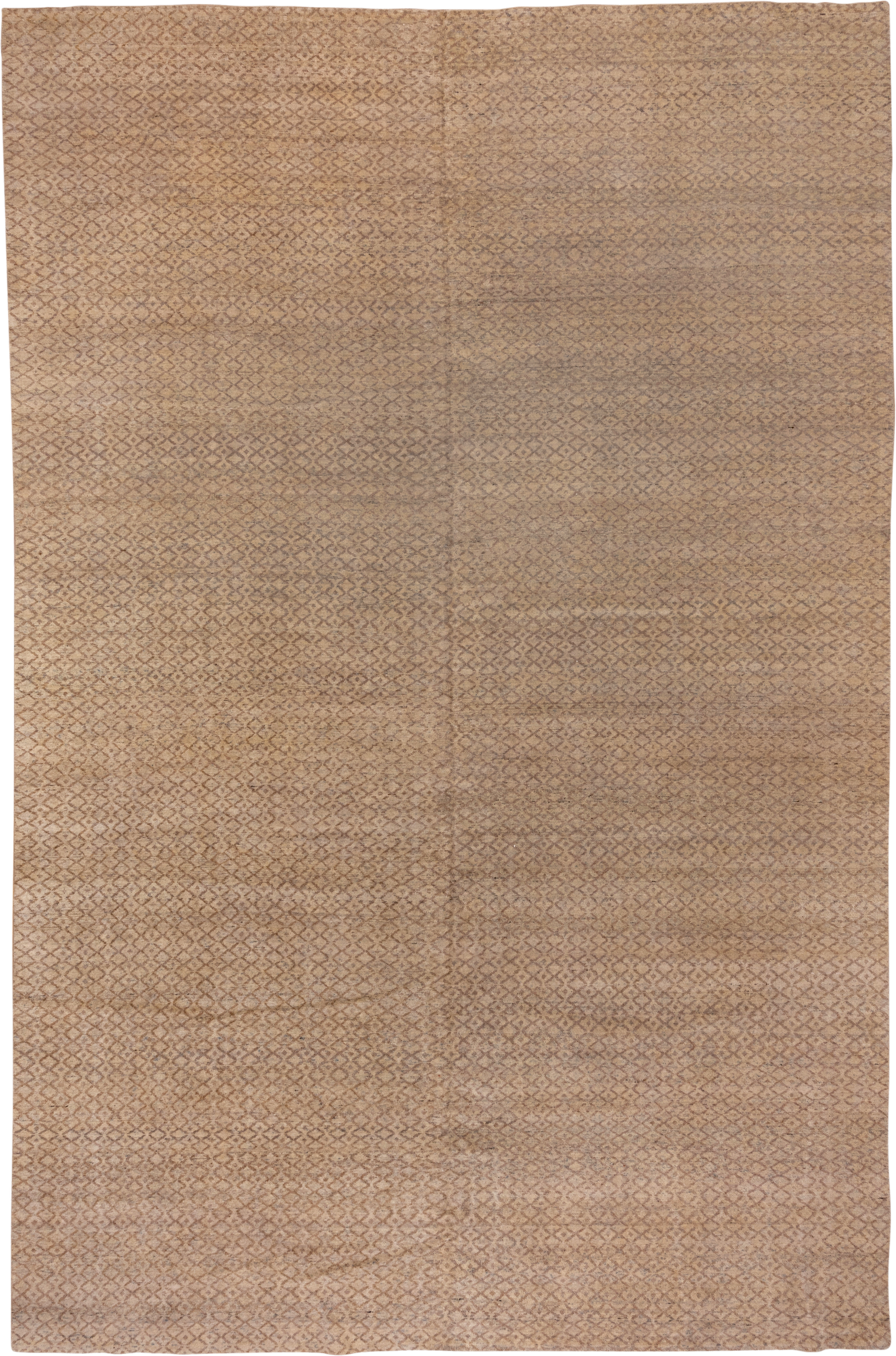 10' x 15' one-of-a-kind handmade vintage Mosaic rug. Color palette: beige, taupe, camel, brown, ivory, gray